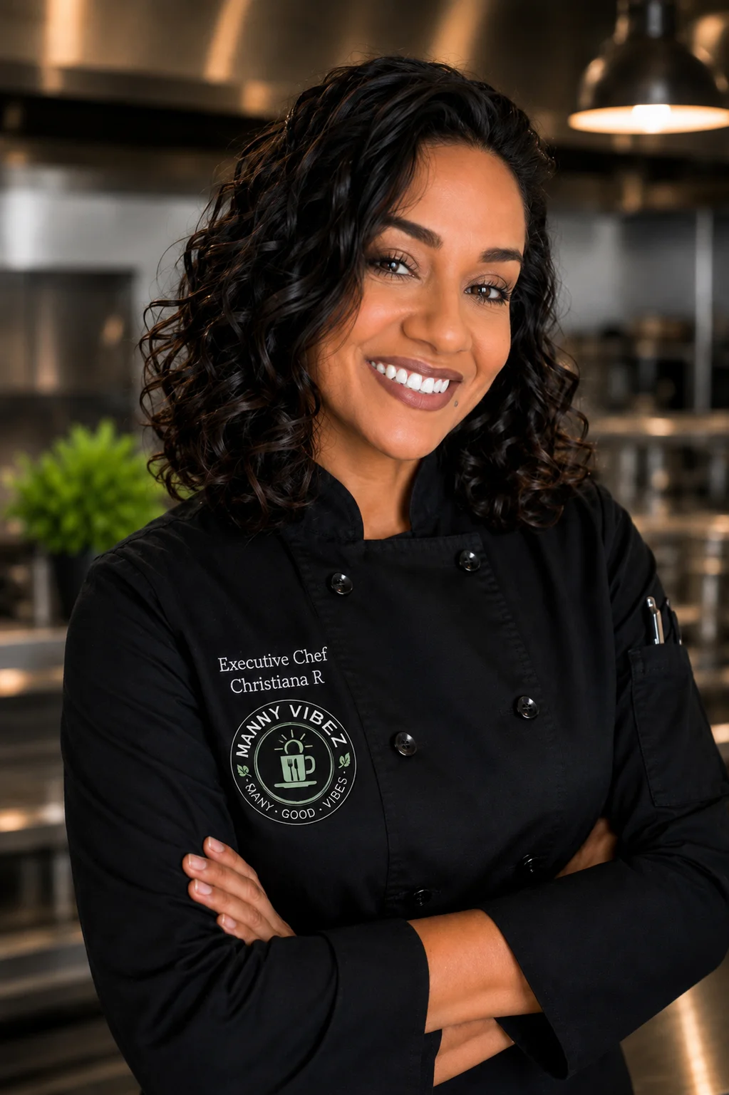 Executive chef smiling in a modern kitchen