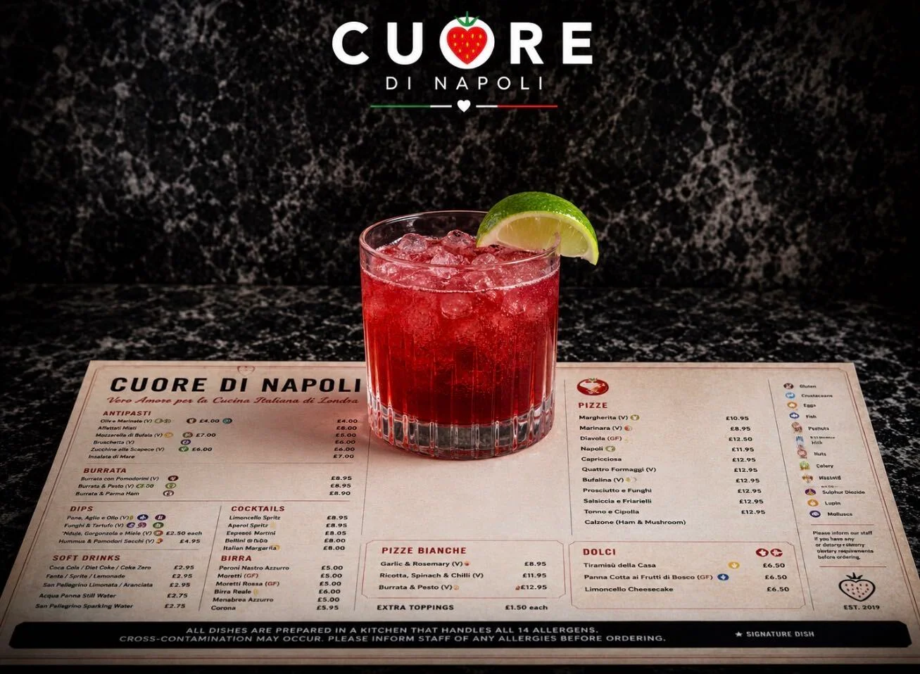 Refreshing cocktail served at Cuore di Napoli restaurant