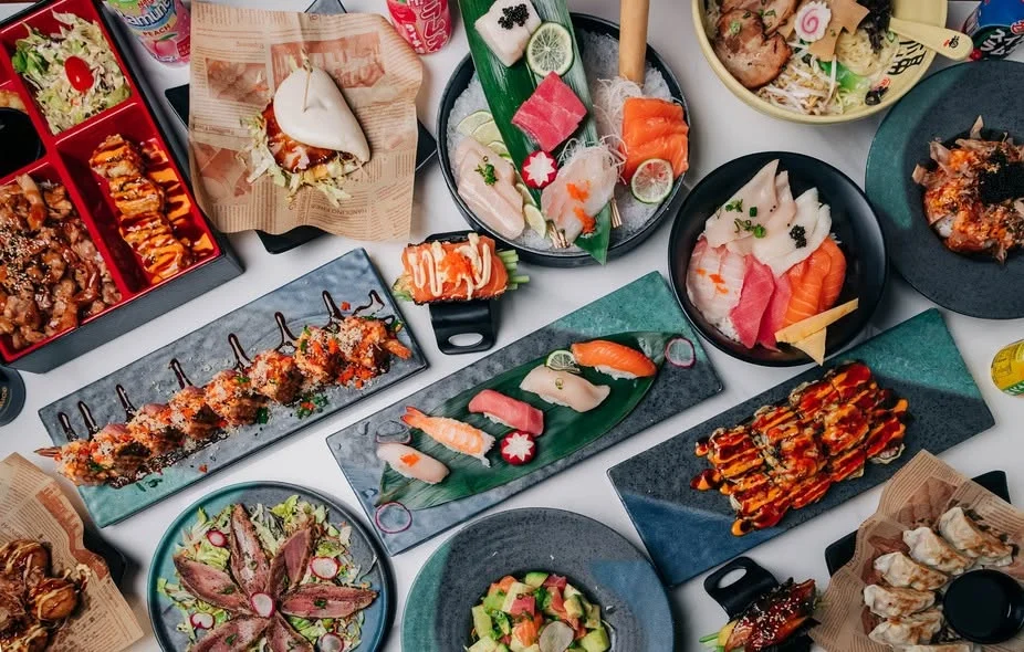 Assorted Japanese sushi and sashimi platter with vibrant colors