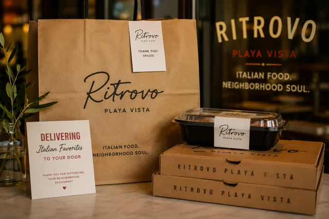 Italian takeout packaging from Ritrovo restaurant