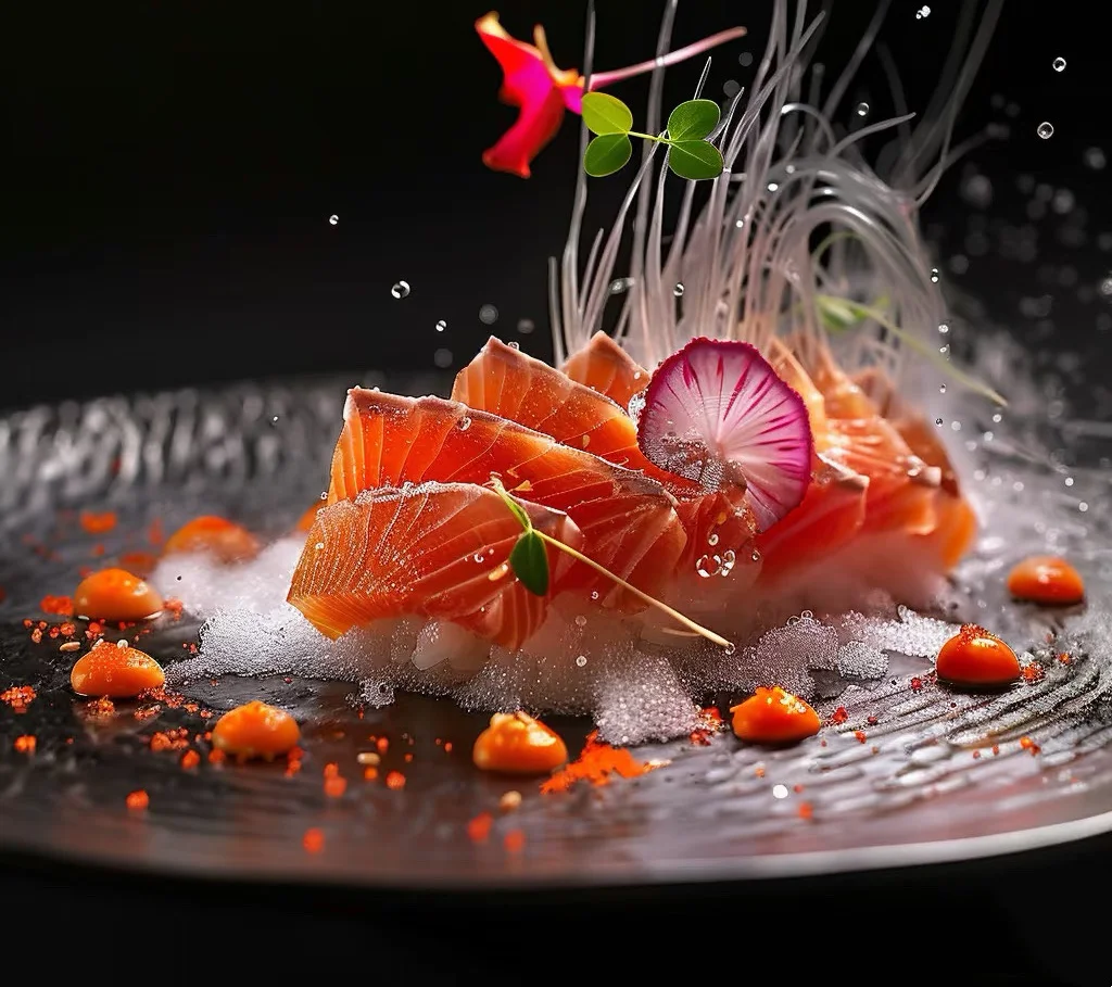 Artistic presentation of Japanese sashimi with vibrant garnishes