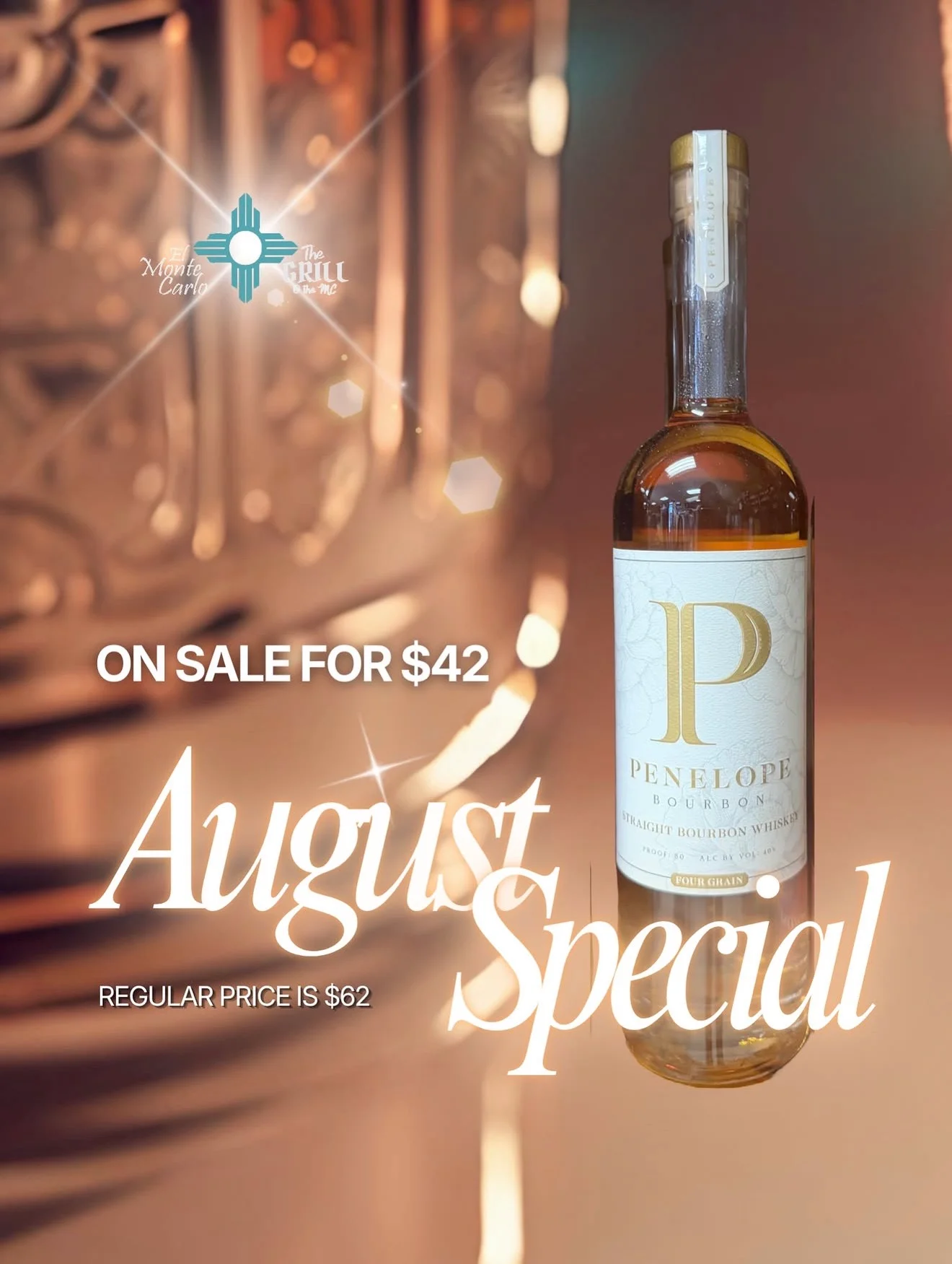 Penelope Bourbon bottle on sale for August special