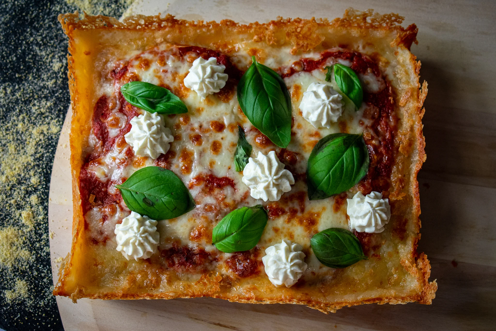 Delicious lasagna with fresh basil and creamy ricotta