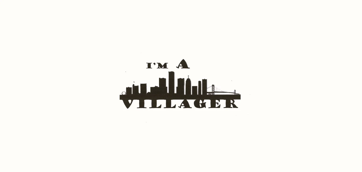 Silhouette of a city skyline with the text 'I'm A Villager'