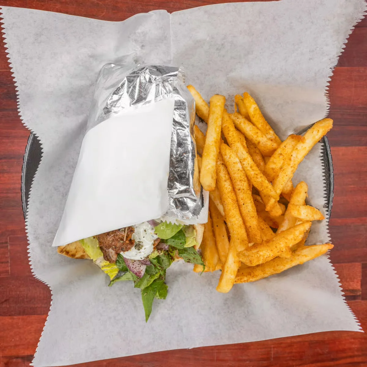 Delicious gyro wrap with crispy fries
