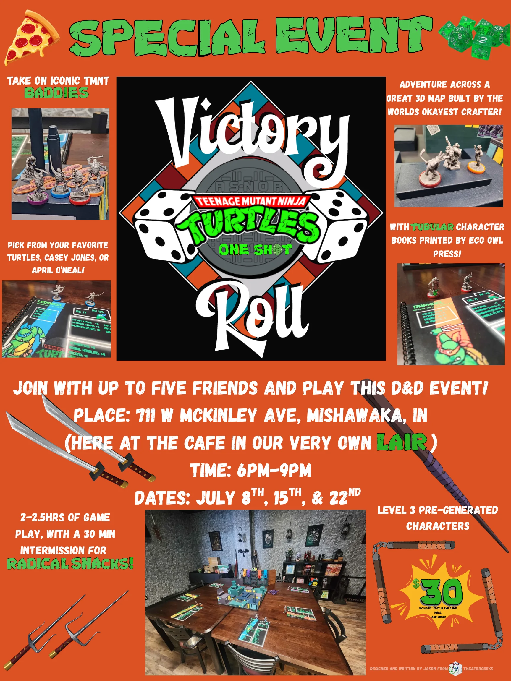 Event flyer for Teenage Mutant Ninja Turtles D&D game night