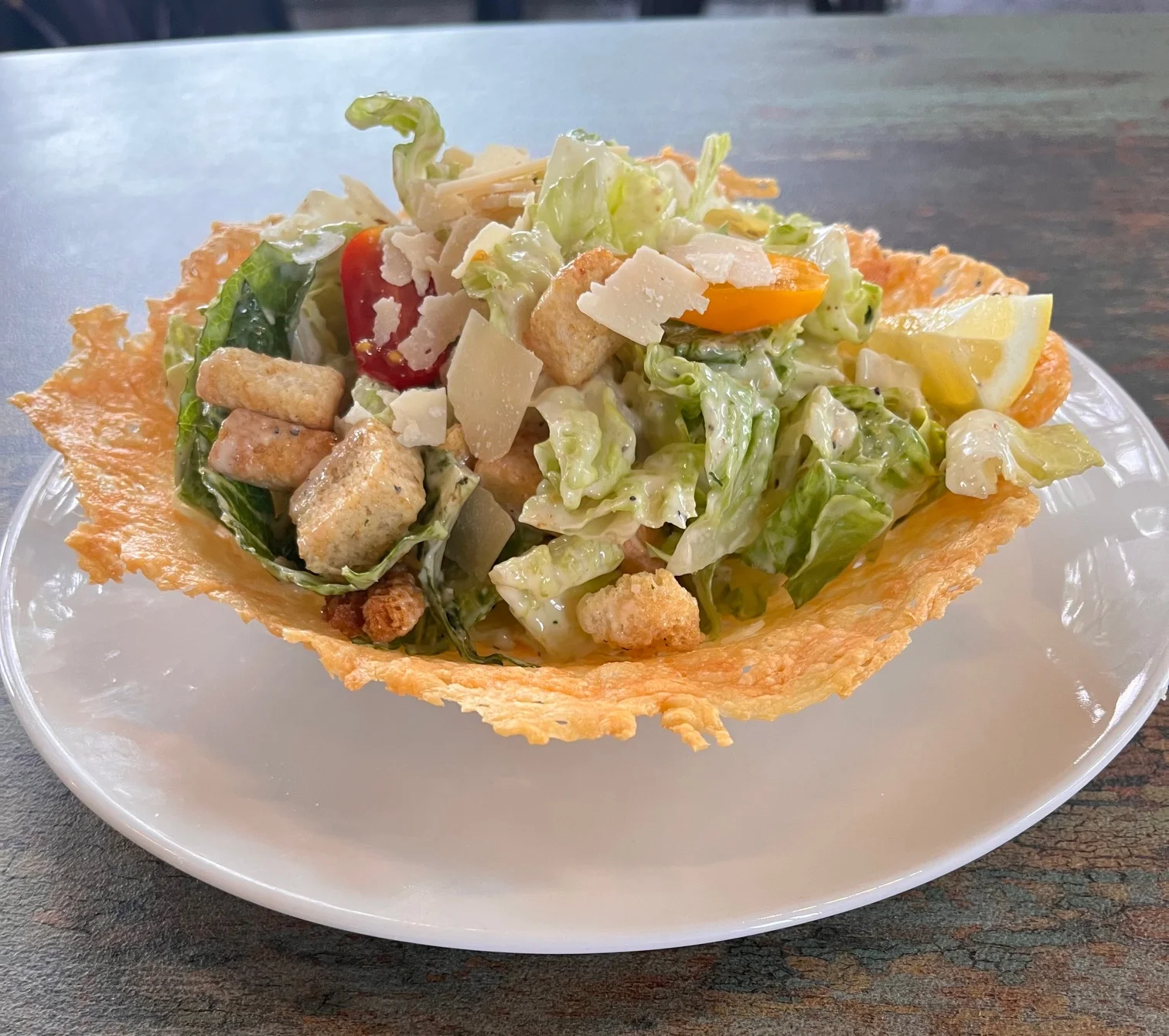 A caesar salad bowl