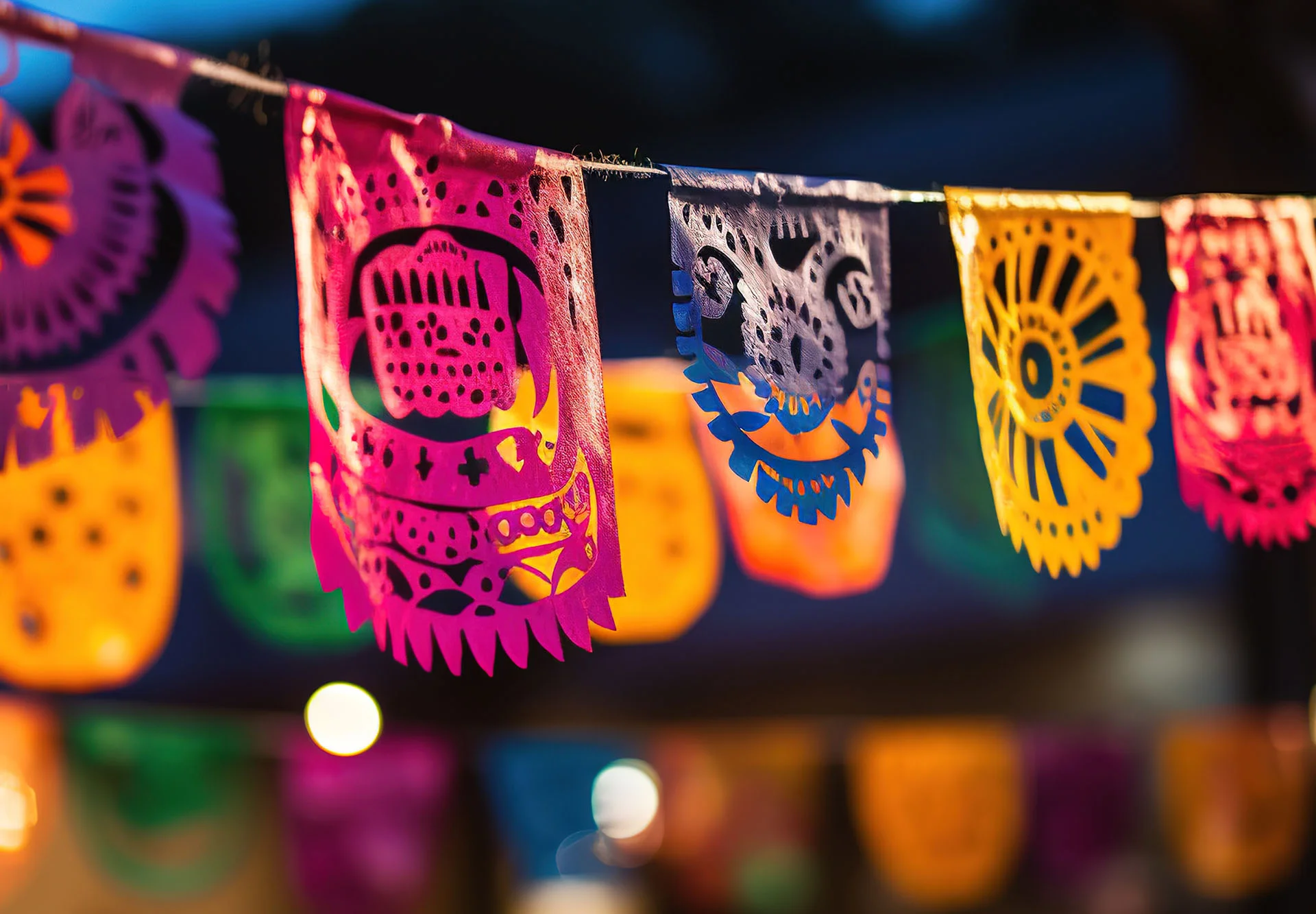 Colorful papel picado banners for a festive celebration