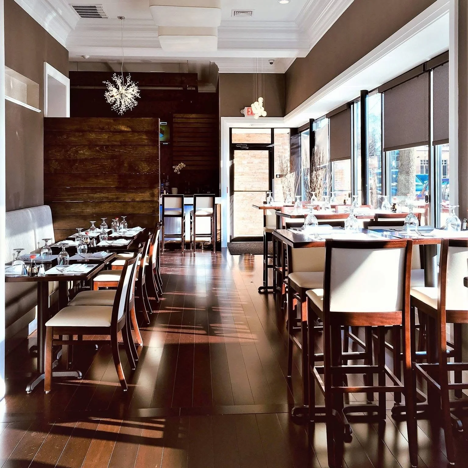 Modern restaurant interior with elegant decor and natural light