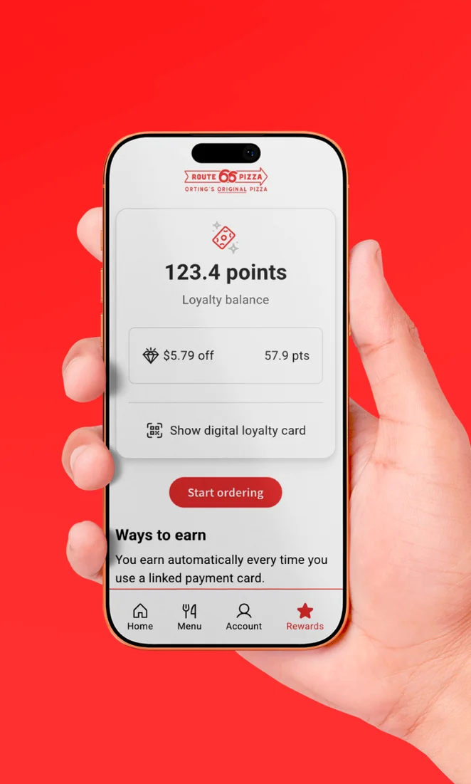 Loyalty program interface for Route 66 Pizza