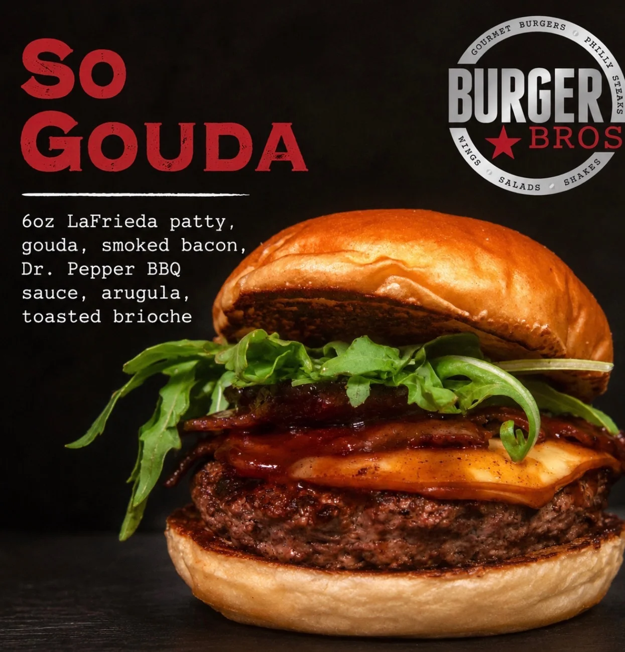 Juicy burger with toppings on a wooden table