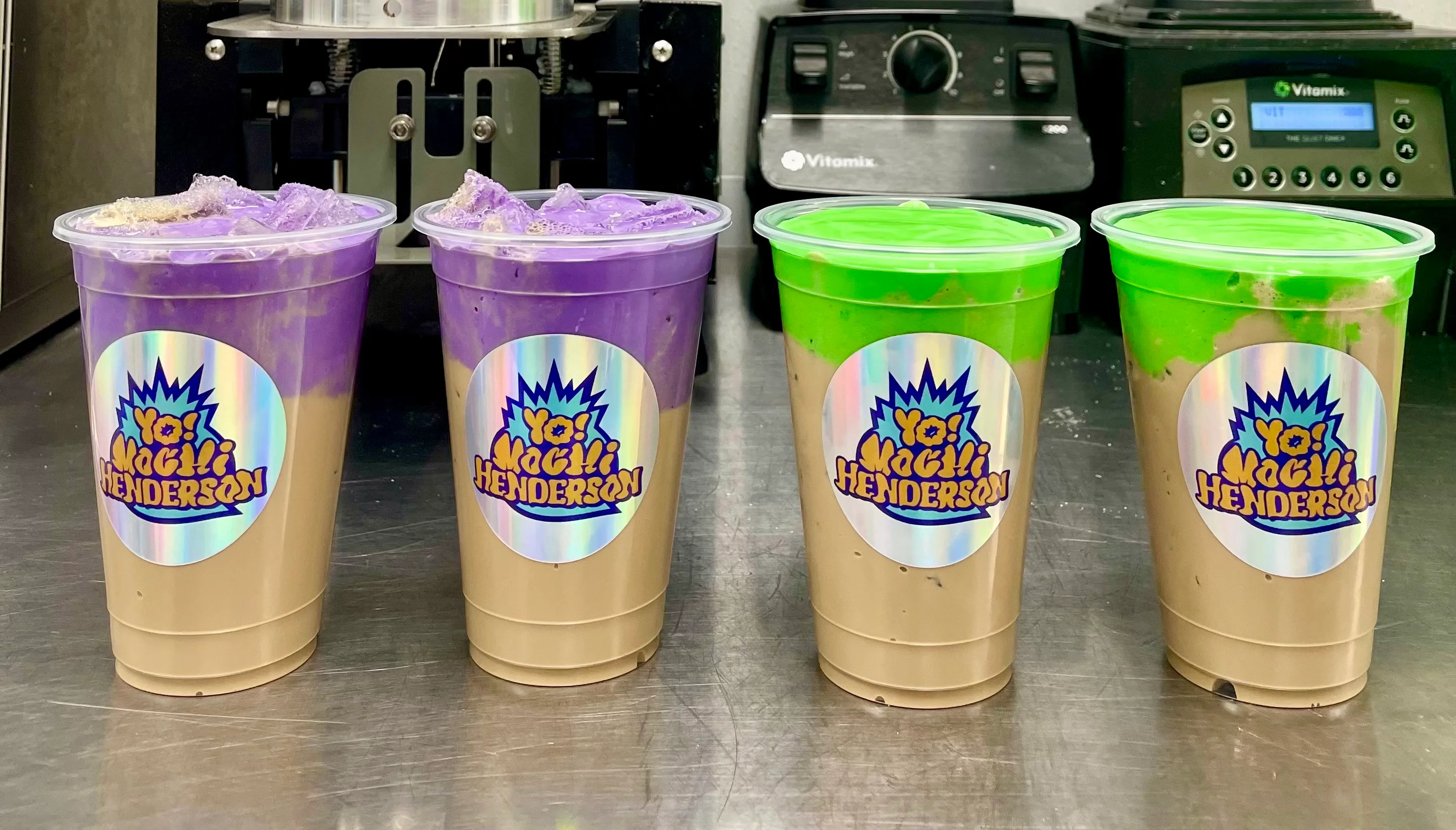 Colorful bubble tea drinks ready for serving