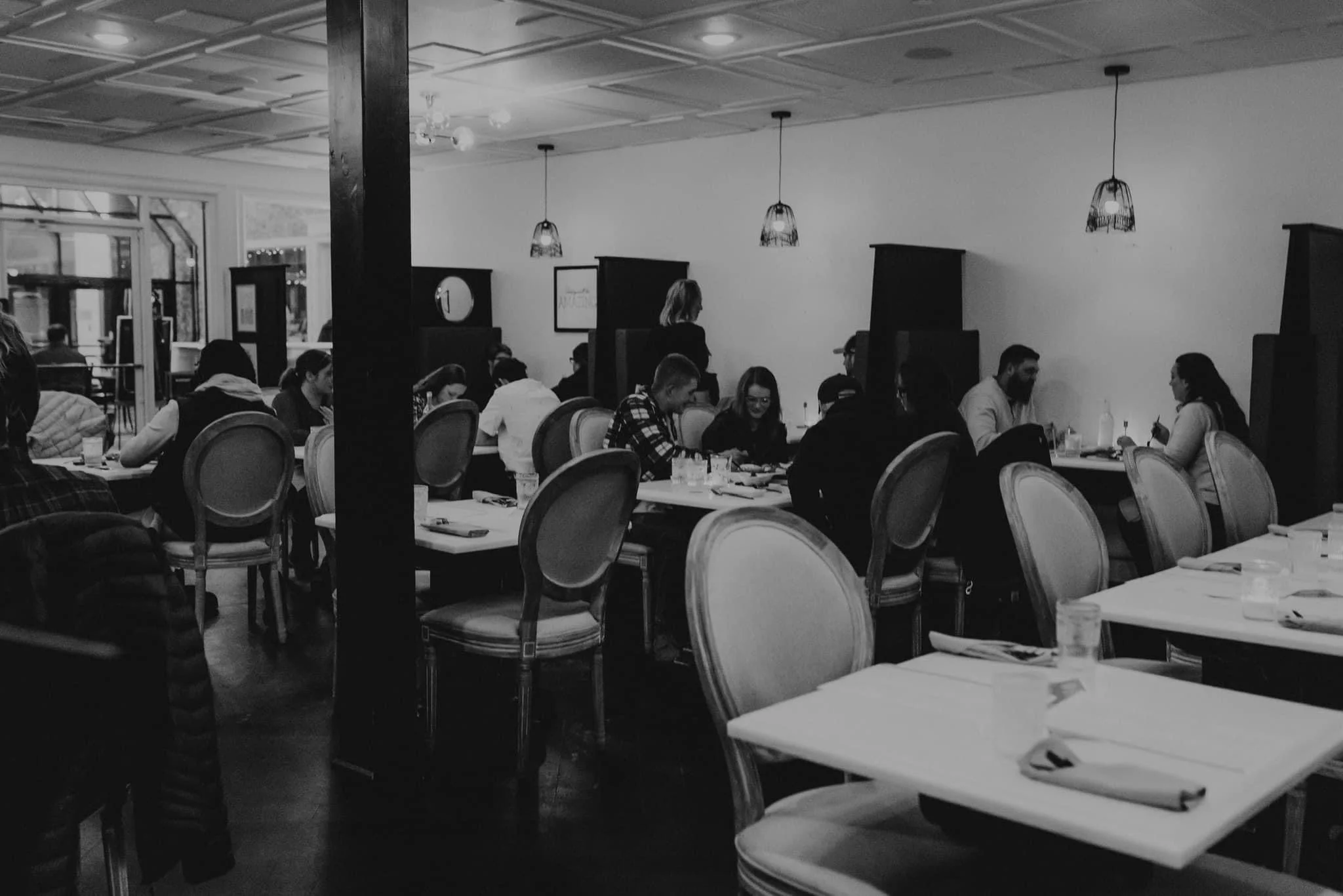 Cozy restaurant interior with diners enjoying meals