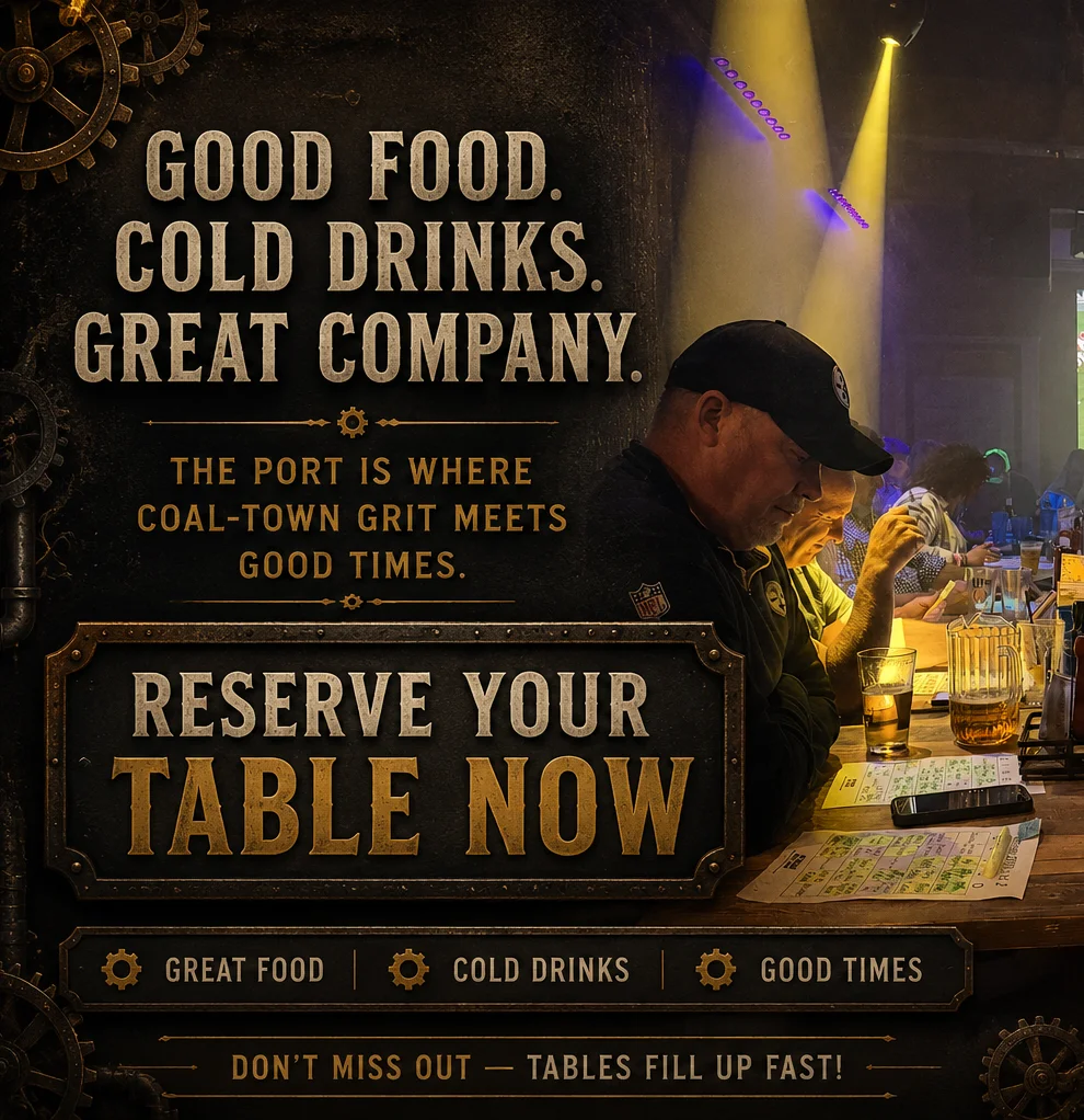 Cozy restaurant interior with patrons enjoying drinks and a game on screen