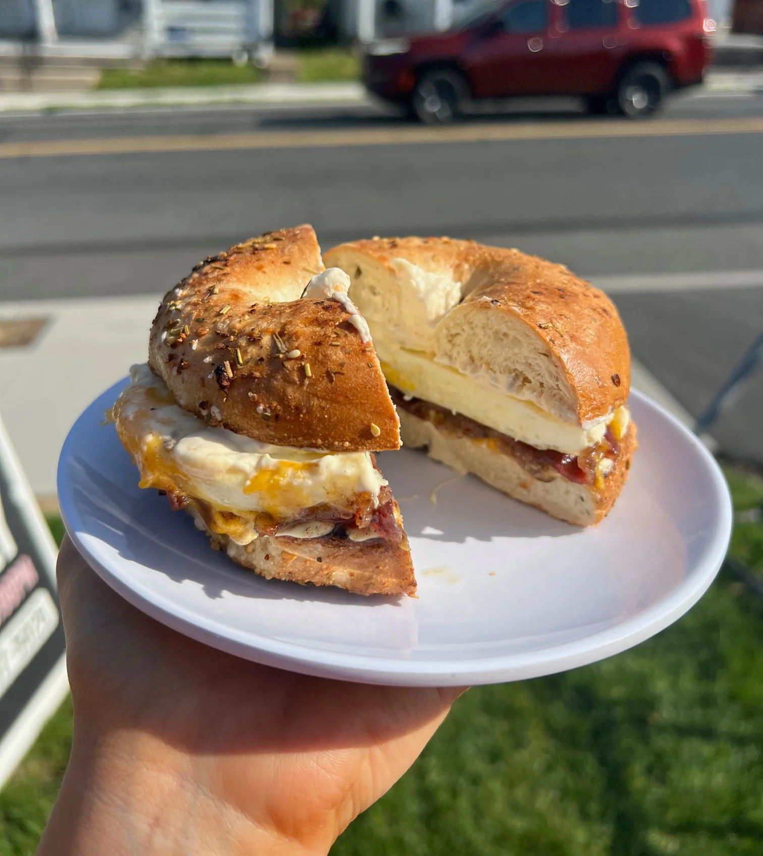 Bagel sandwich with egg and cheese, a classic breakfast dish