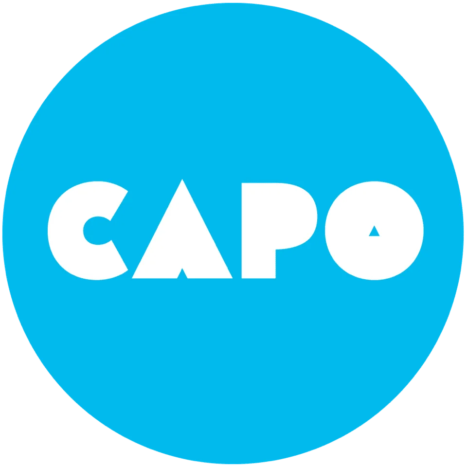 Logo of CAPO restaurant on a blue background