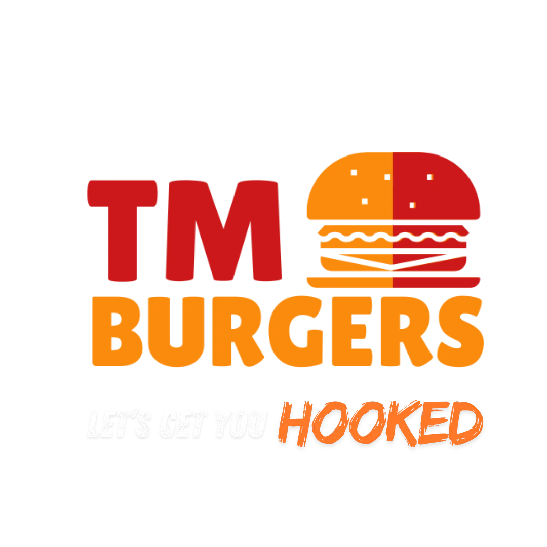 TM Burgers logo with catchy slogan