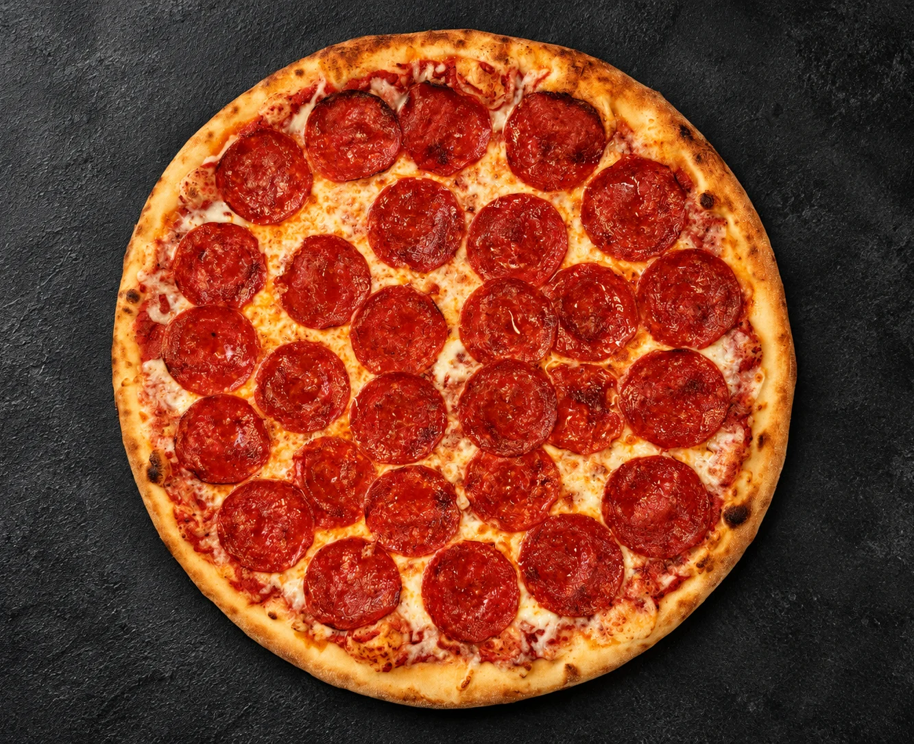Classic American pepperoni pizza with melted cheese and a golden crust