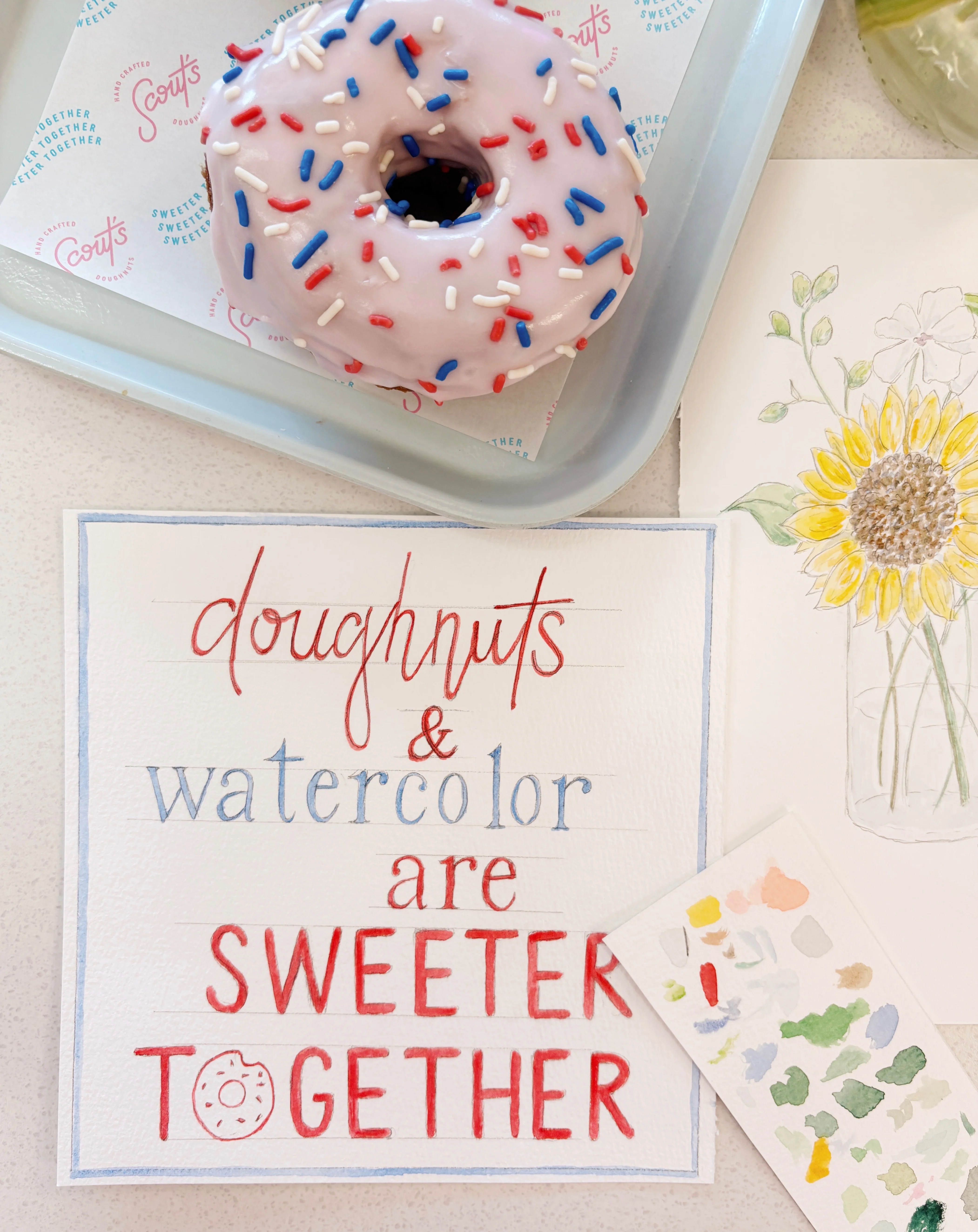 Colorful donut with sprinkles on a tray