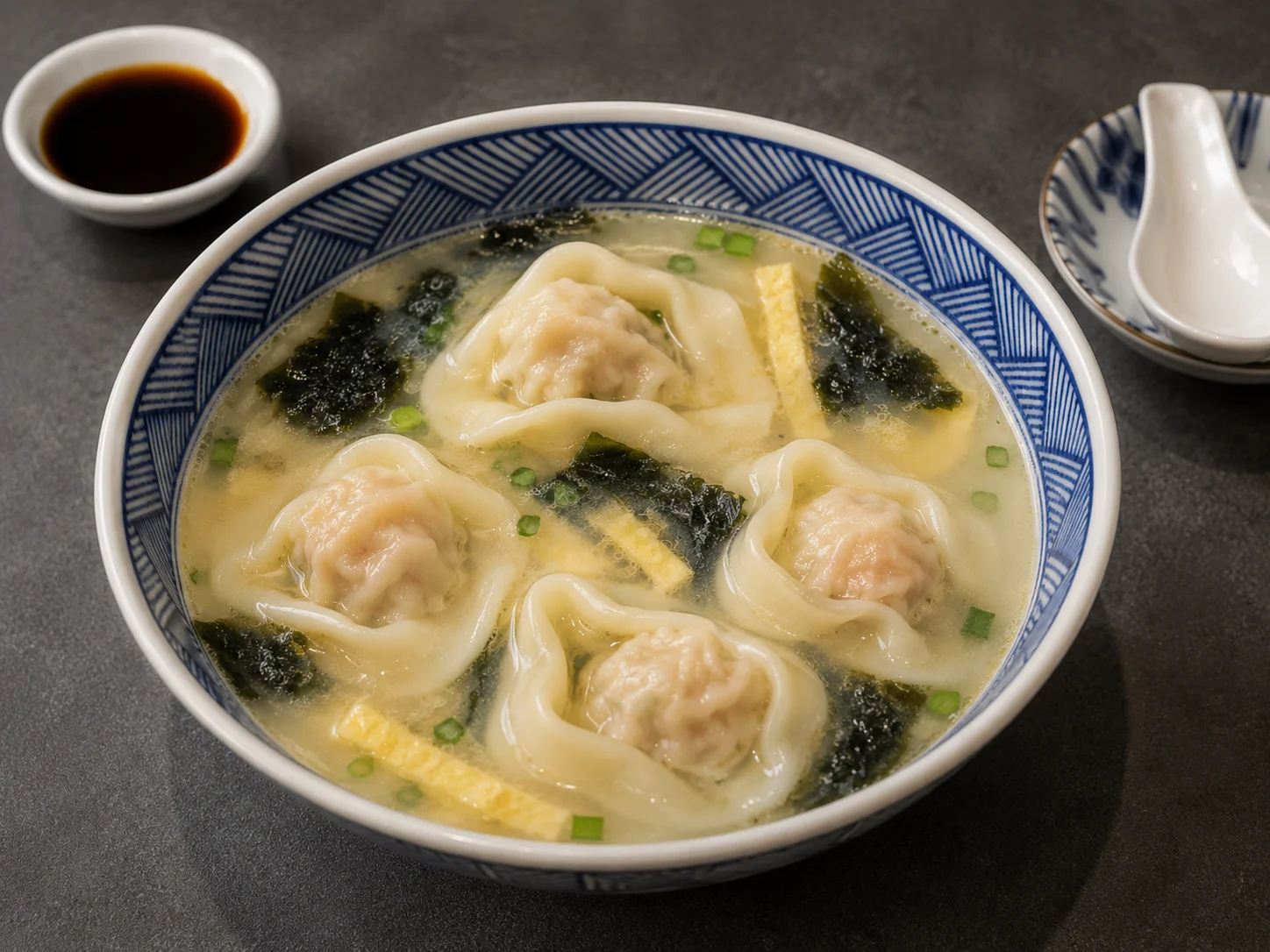 耳光荠菜大馄饨 (8粒) Pork & Veg Wontons Soup