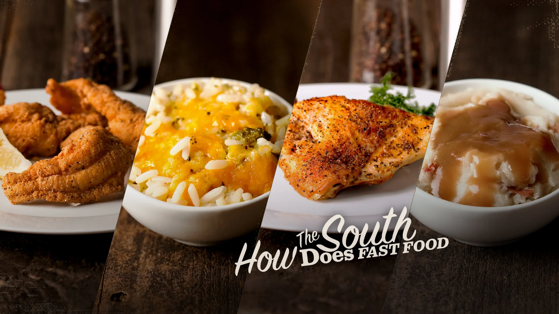Southern comfort food platter with fried catfish and mashed potatoes