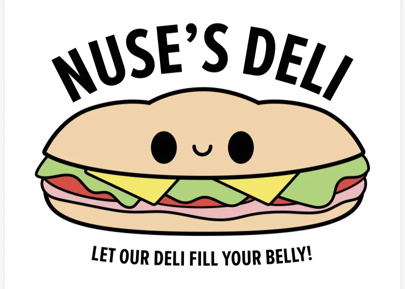 Cartoon sandwich logo for Nuse's Deli