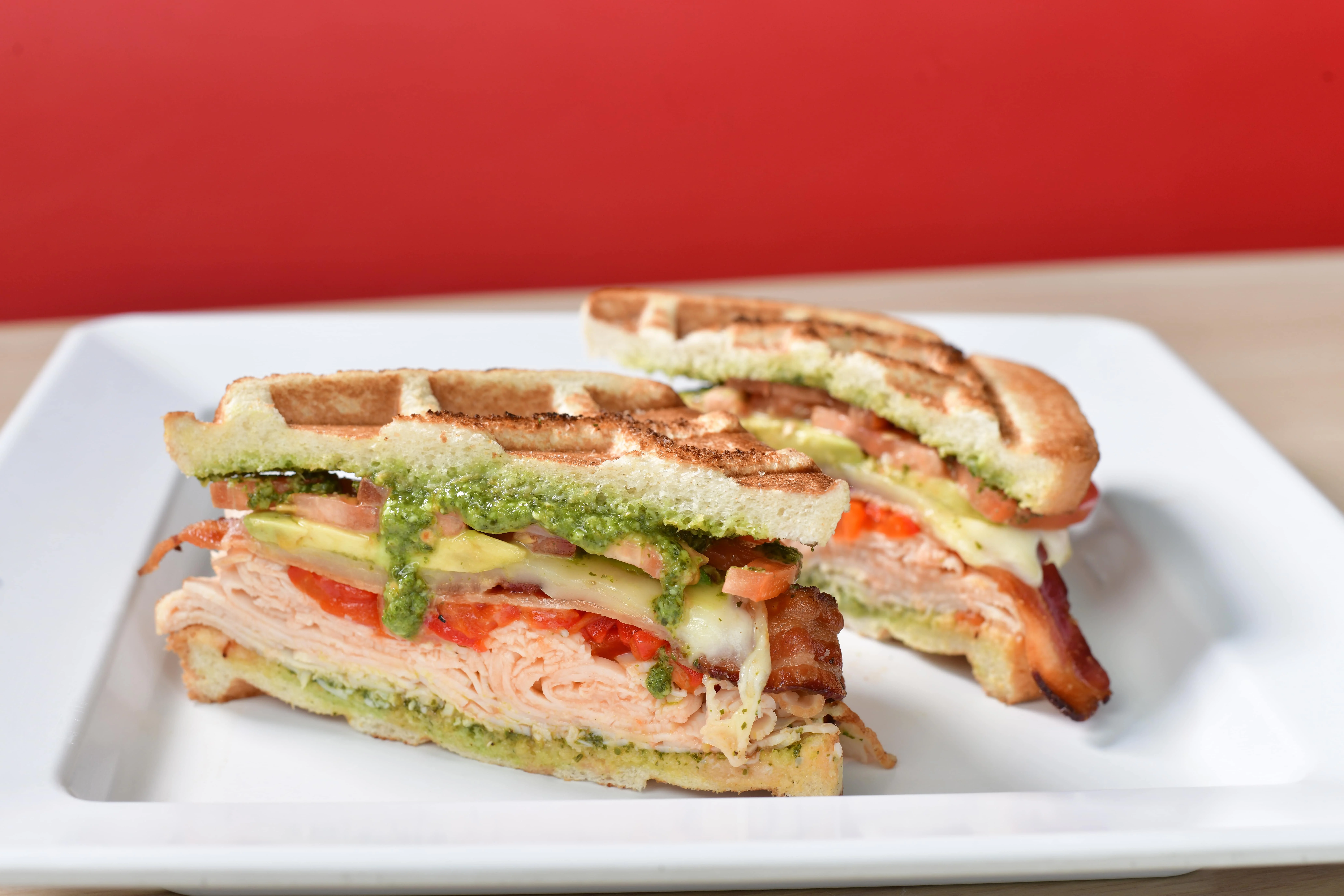 Grilled turkey sandwich with pesto on toasted bread