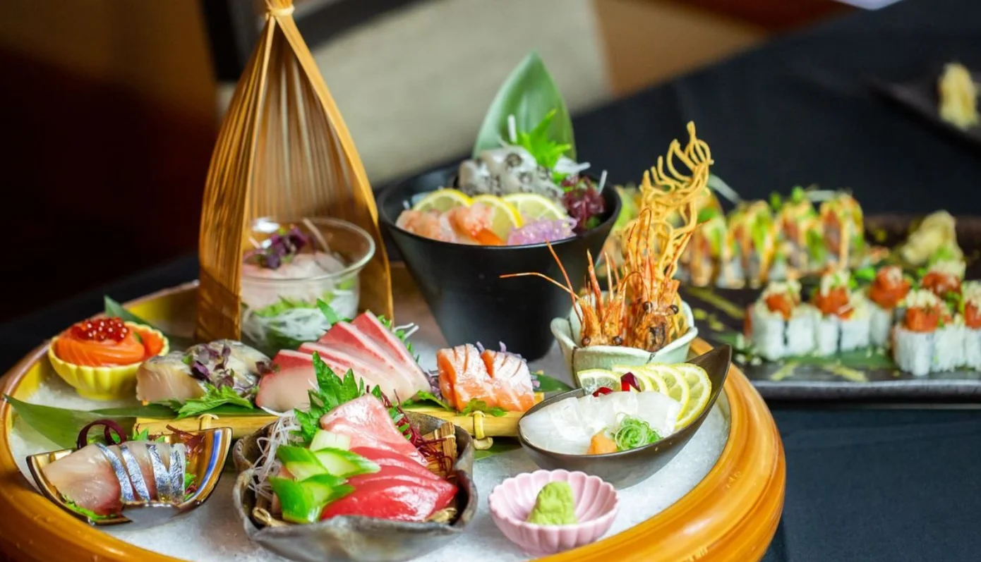 Japanese sashimi platter with assorted seafood