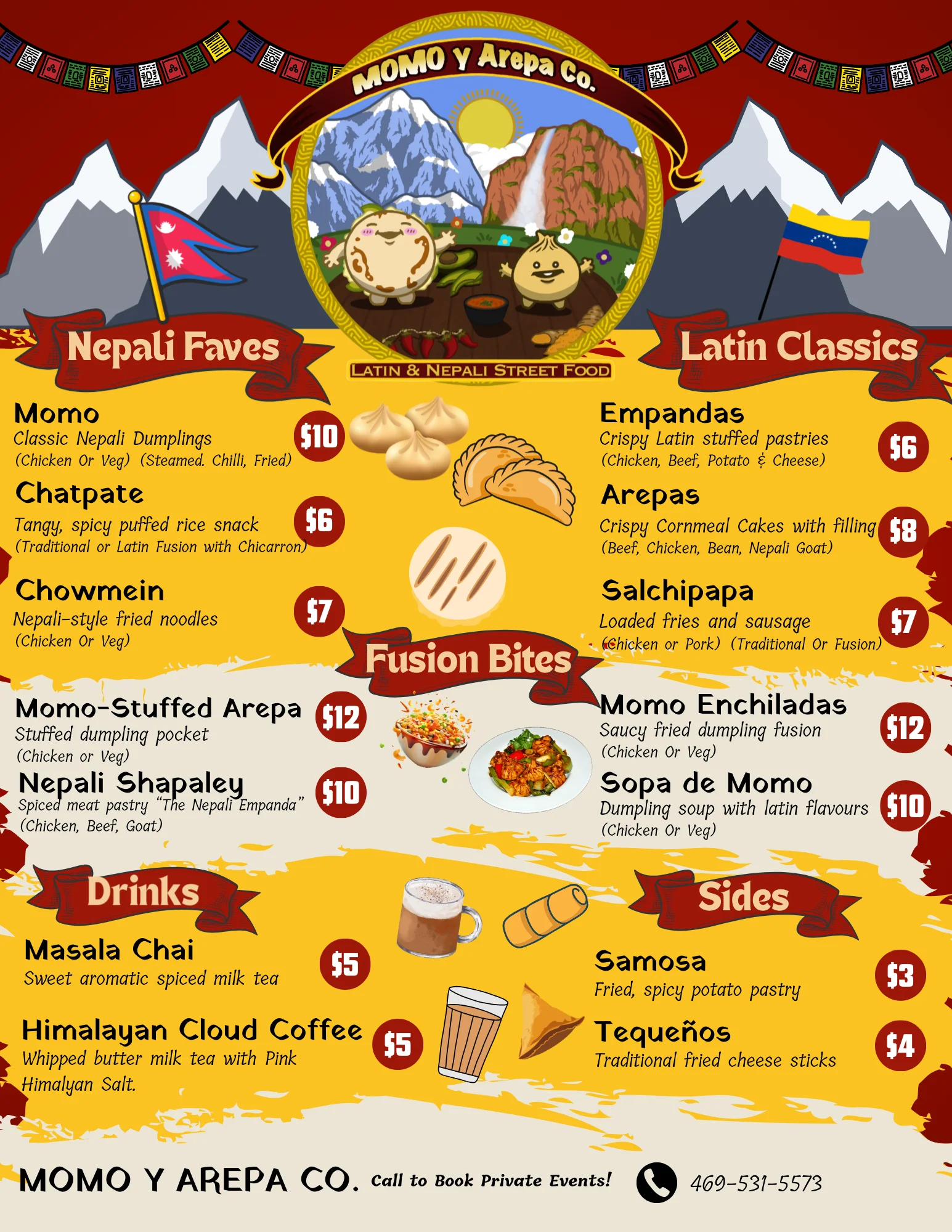 Momo Arepa Menu