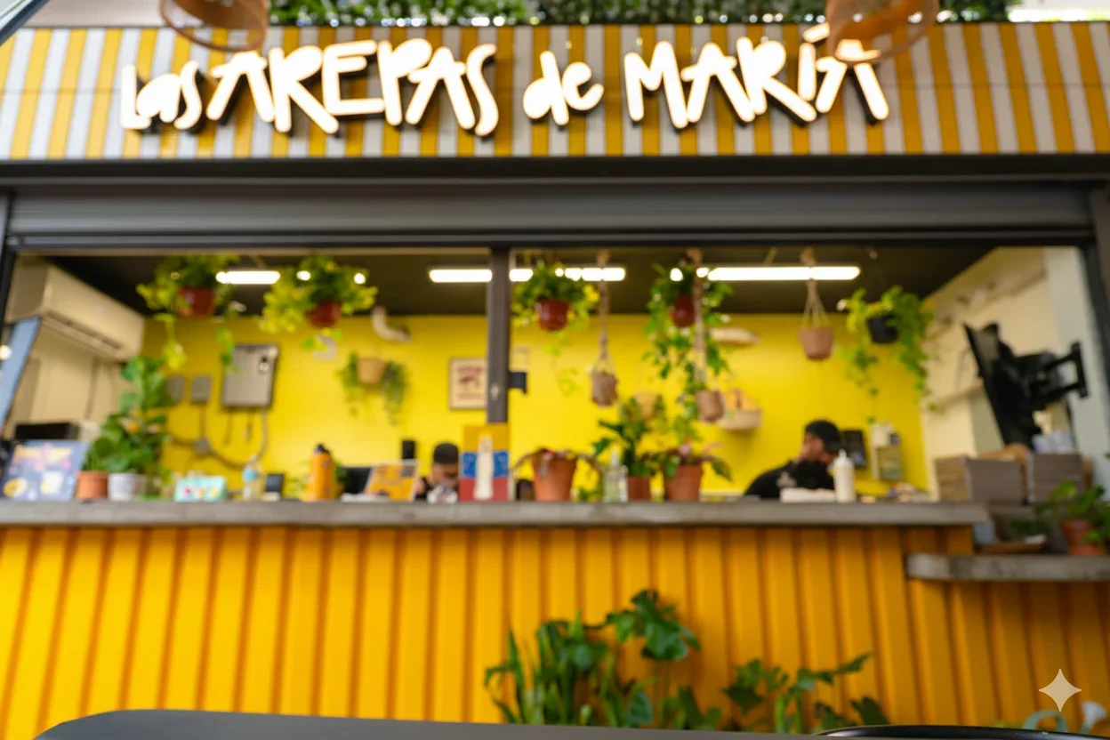 Colorful restaurant exterior with plants and vibrant decor