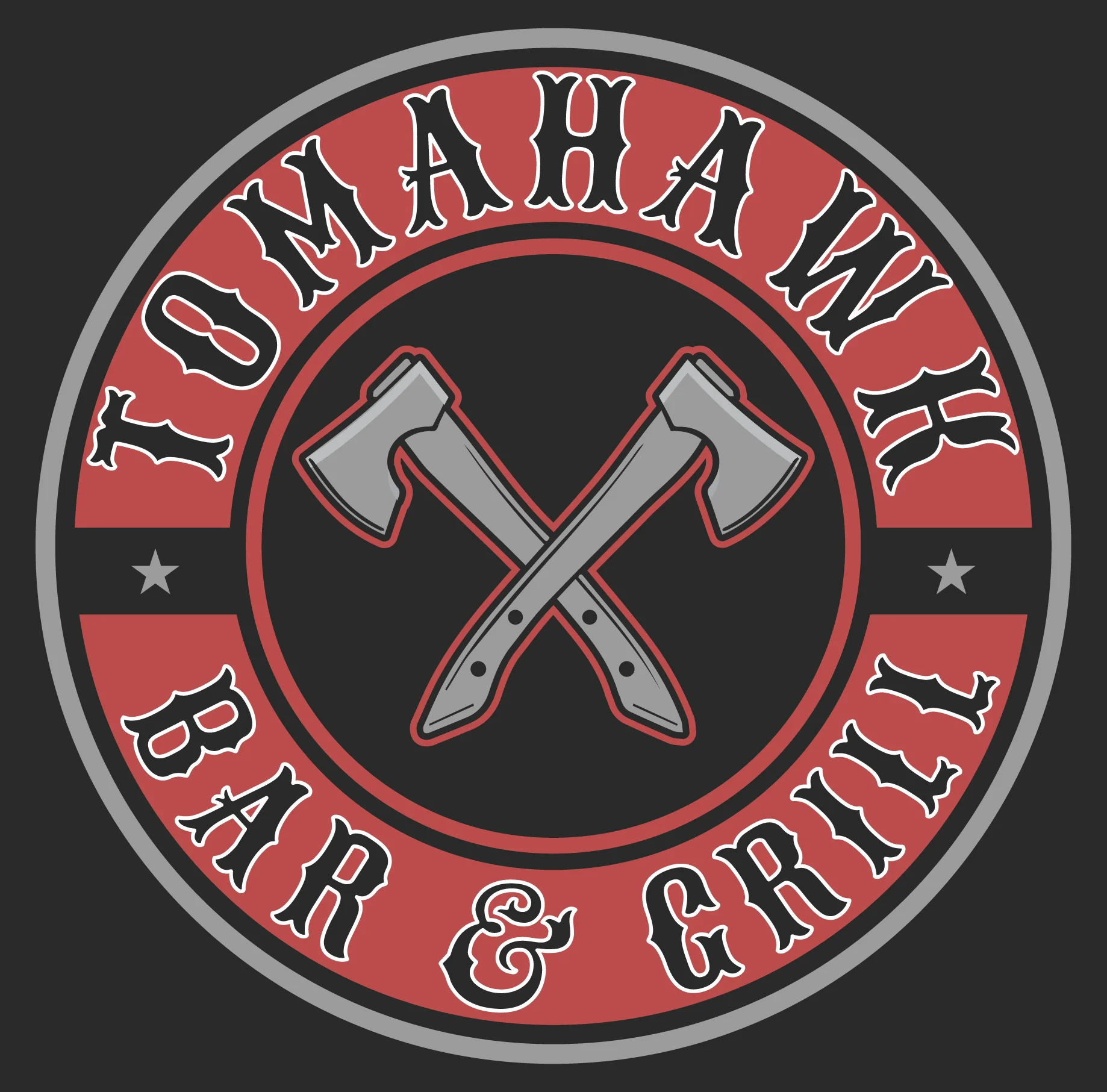 Logo of Tomahawk Bar & Grill featuring crossed axes