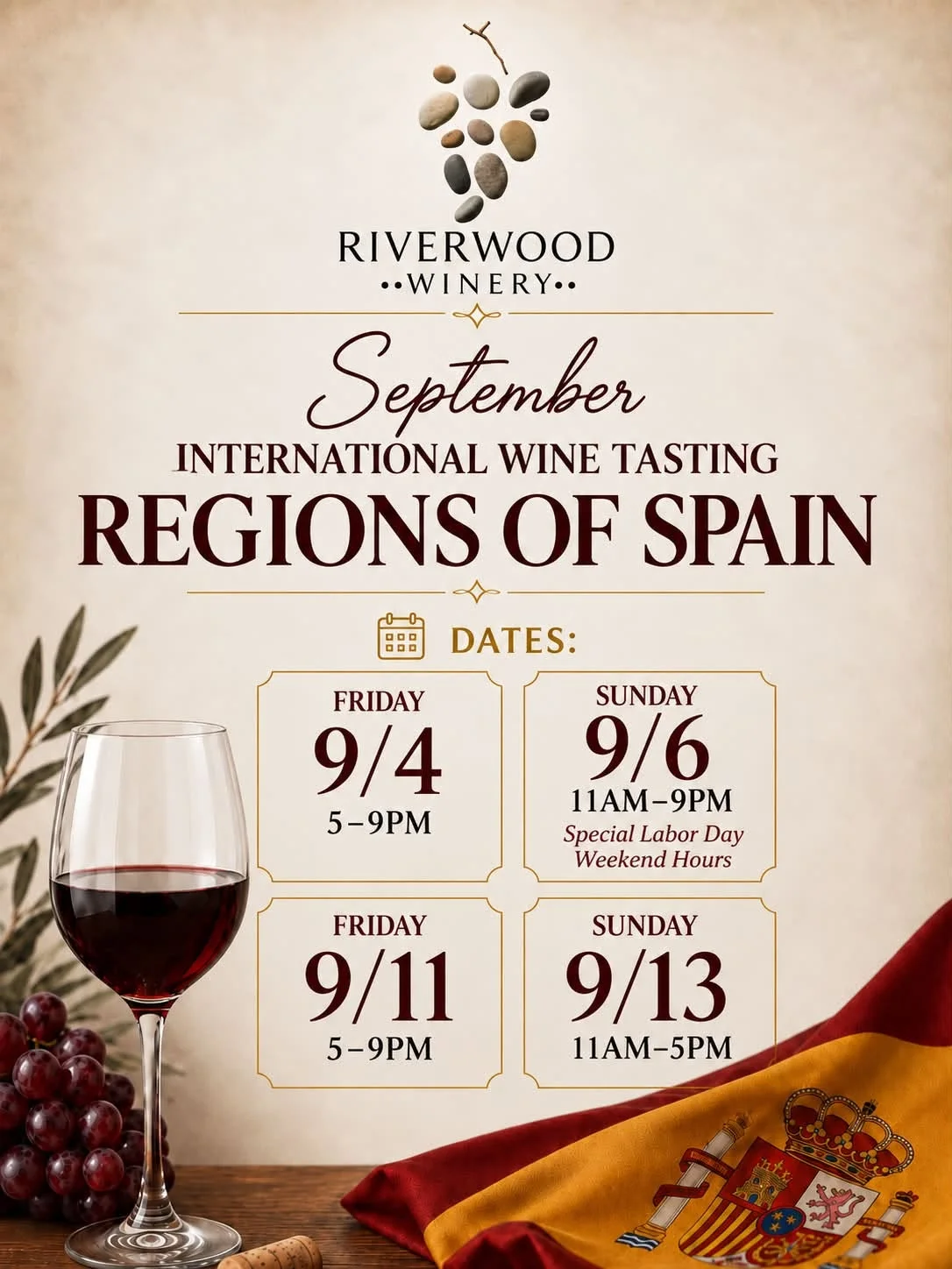 Riverwood Winery Labor Day weekend special hours announcement