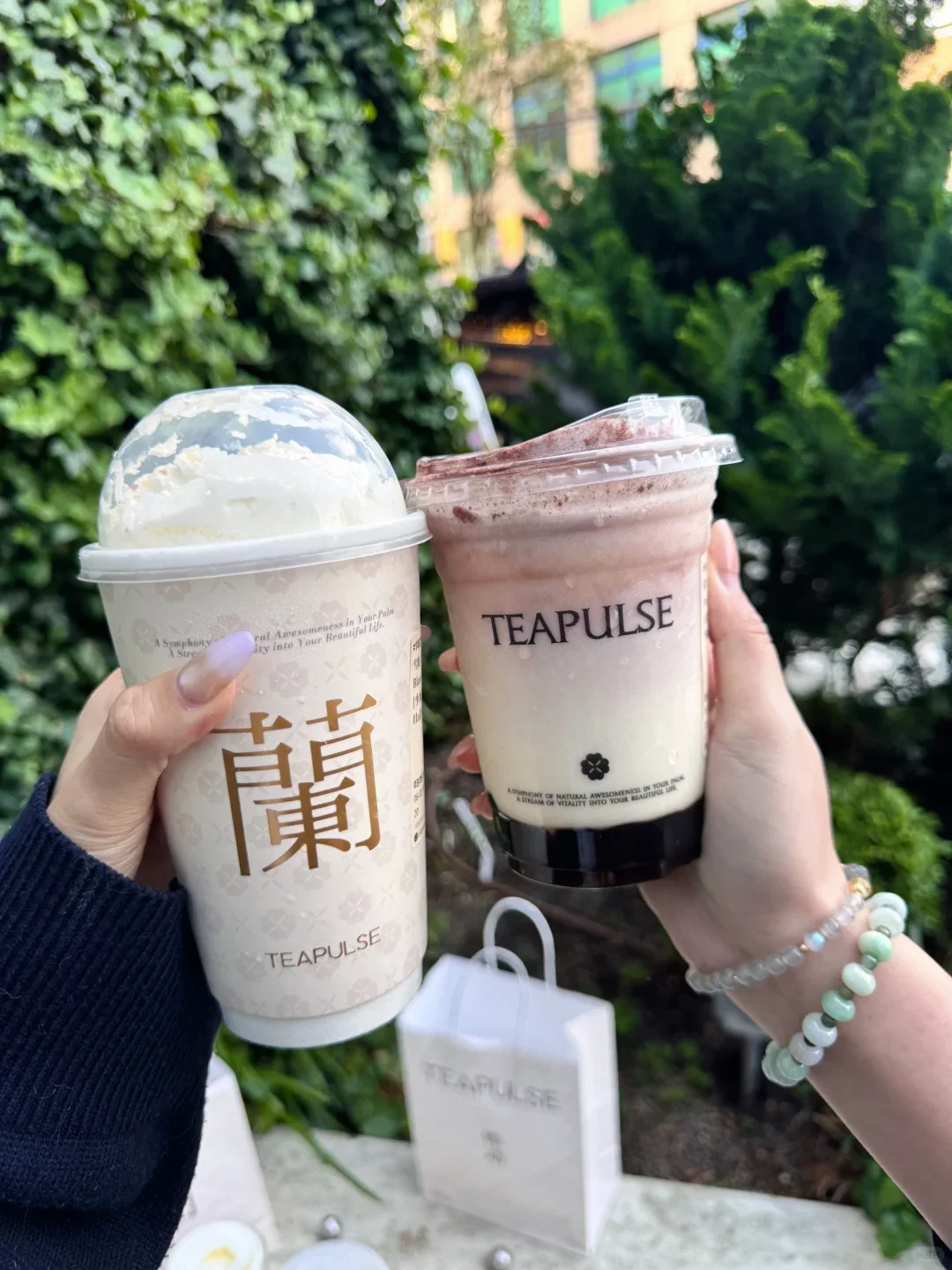 Refreshing tea drink in a rose garden