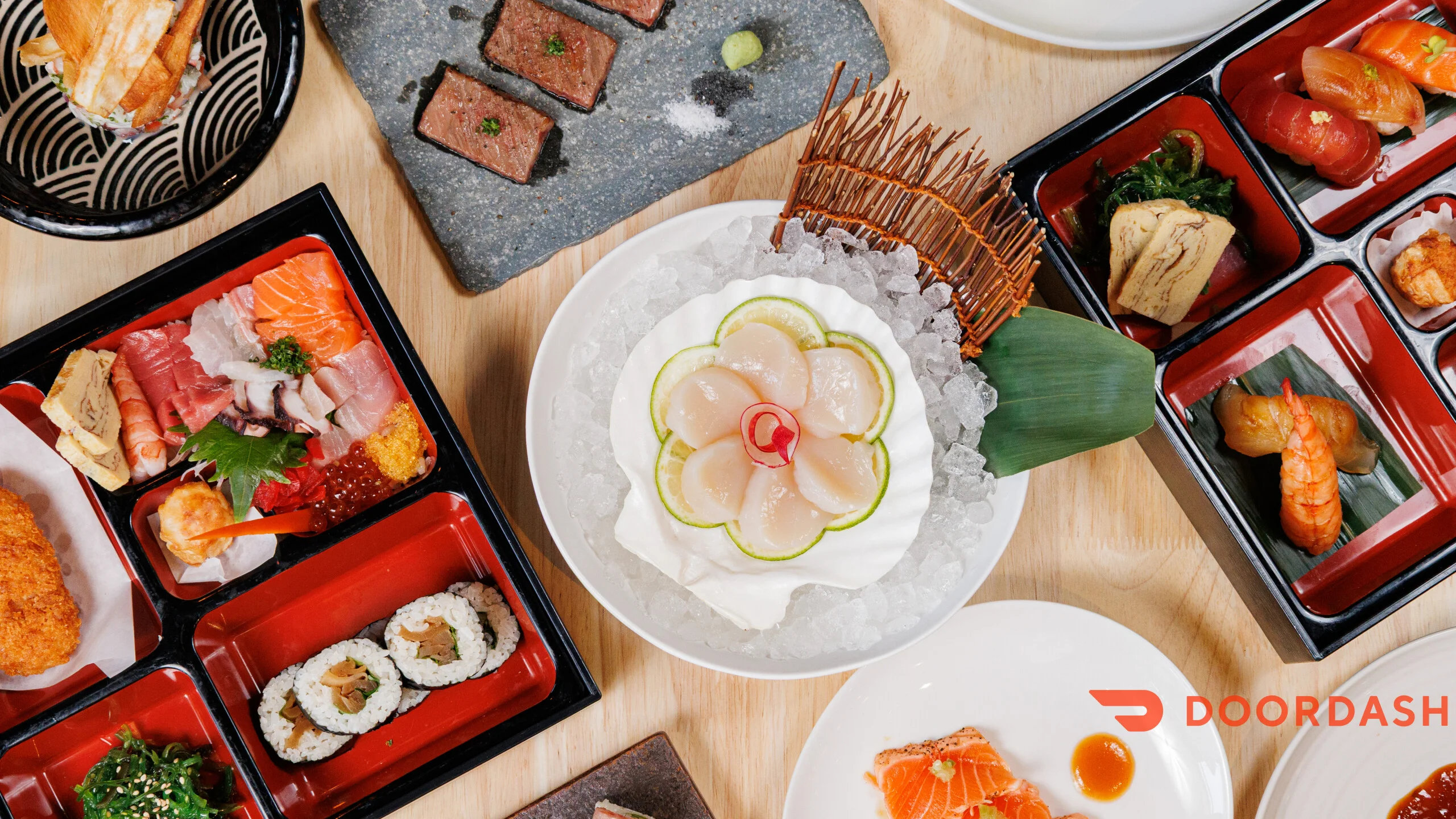 Japanese sashimi platter with assorted seafood and sushi