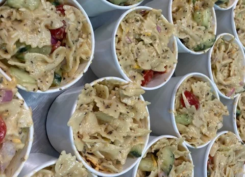 Creamy pasta salad in individual cups