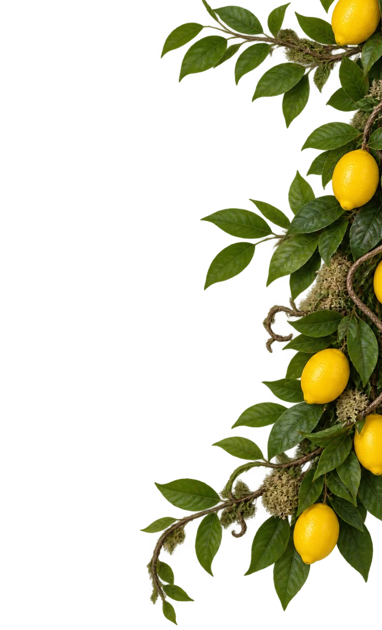 Vibrant lemon vine with fresh lemons and green leaves