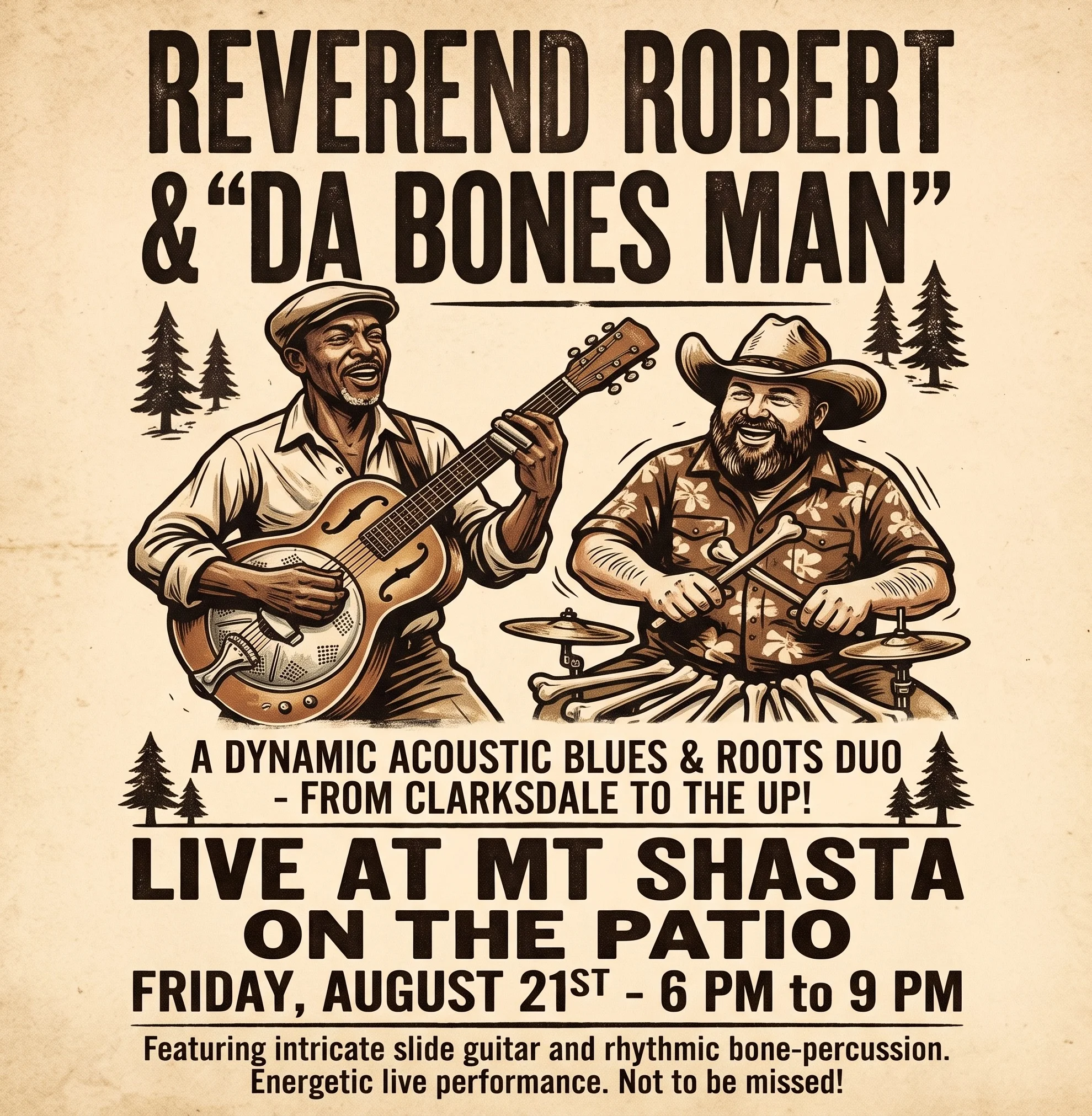 Live music event poster featuring acoustic blues duo