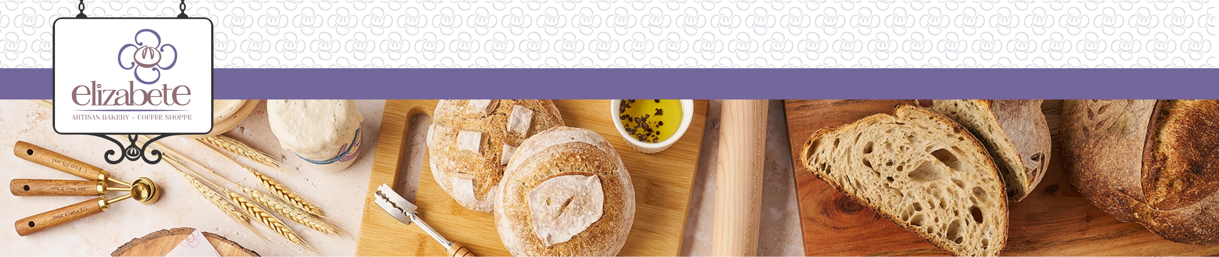 Artisan breads and baking tools in a cozy bakery setting