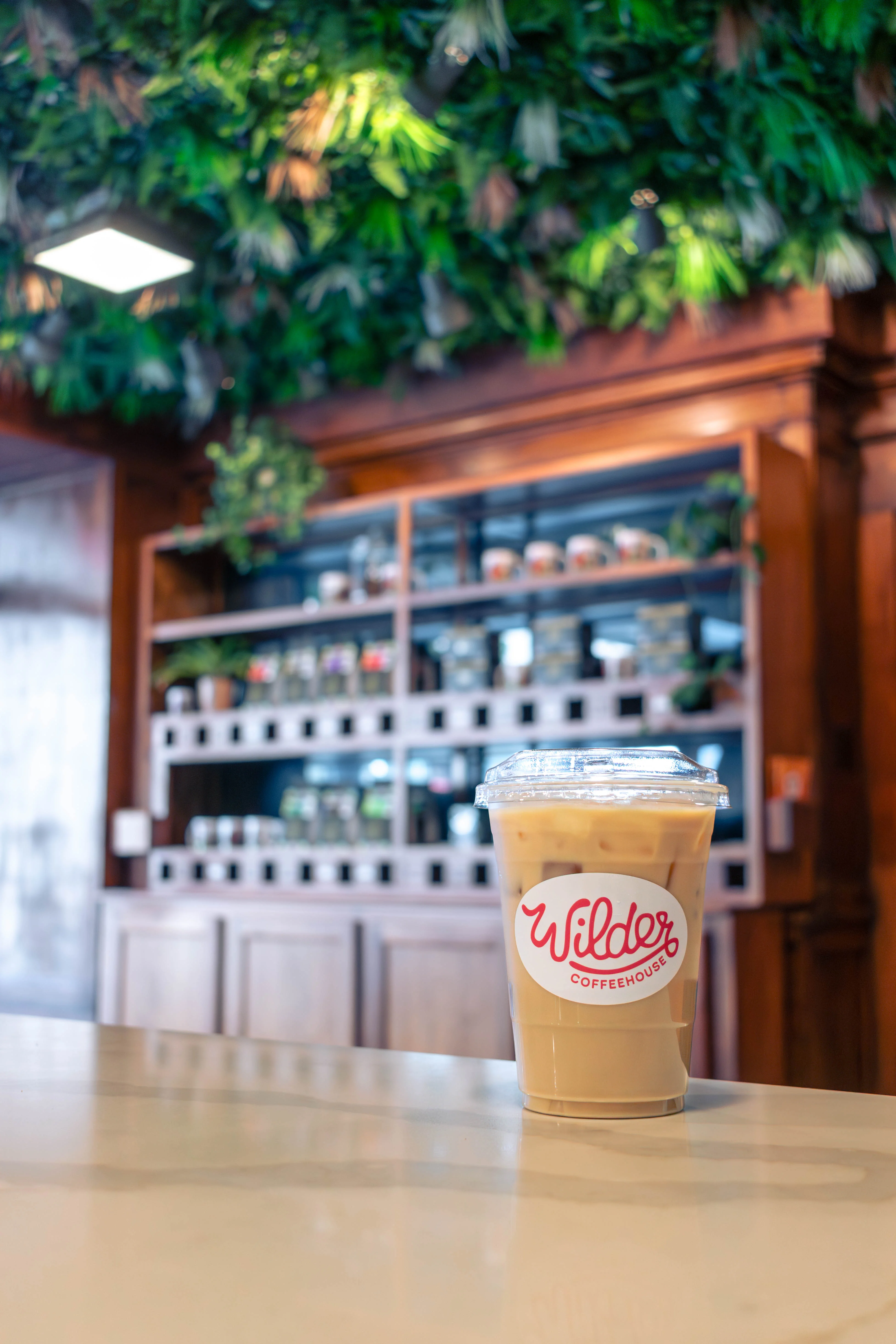 Wilder cup of iced coffee on the counter