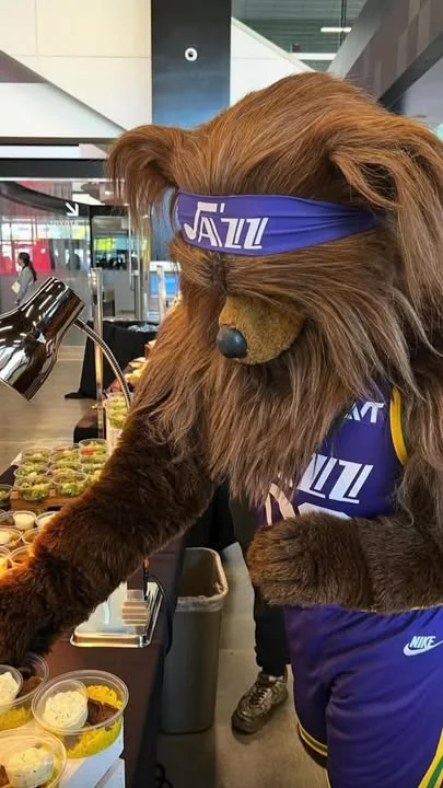Utah Jazz Bear ordering at Santorini's Greek Grill inside Delta Center in Salt Lake City