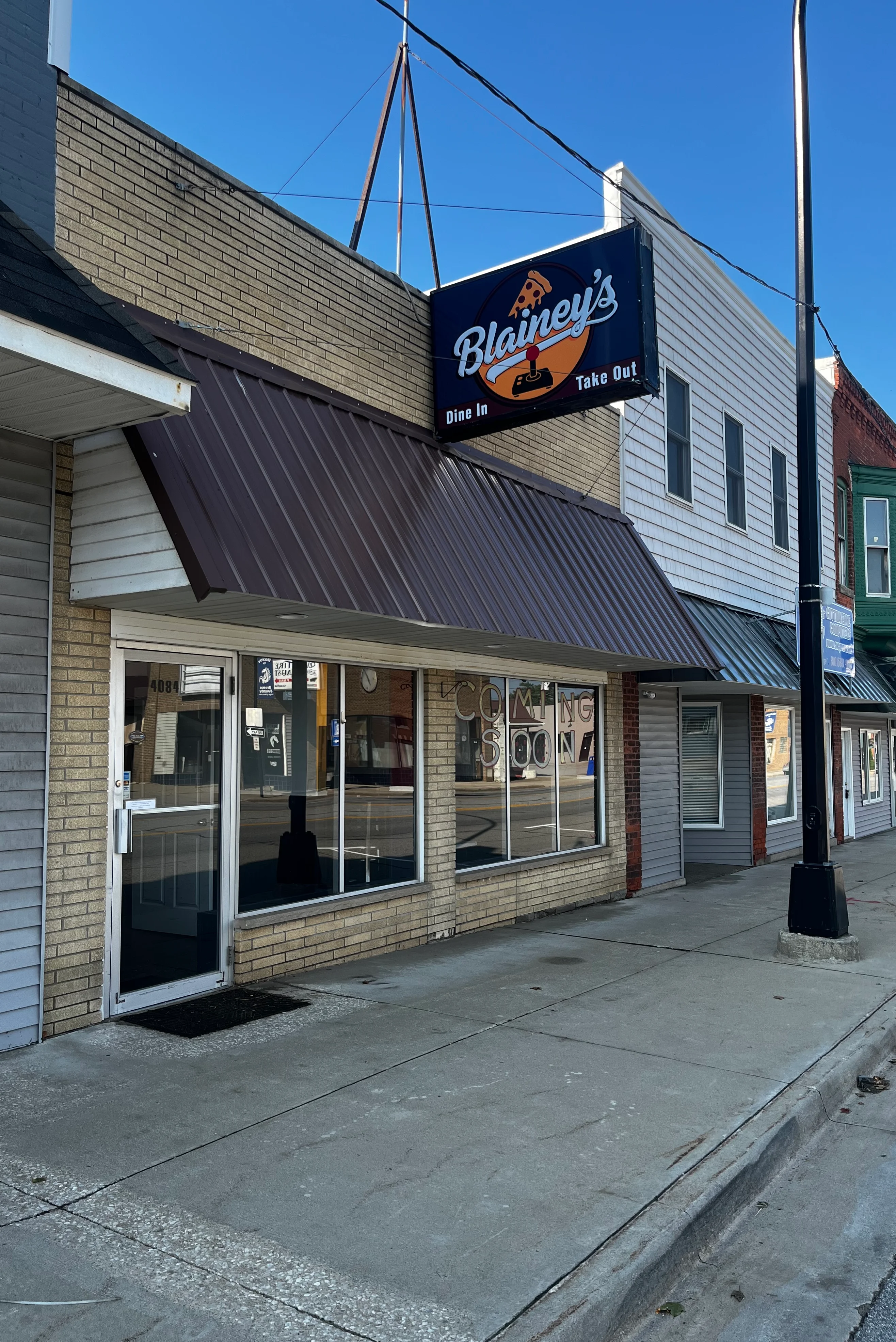 Exterior view of Blainey's restaurant with signage