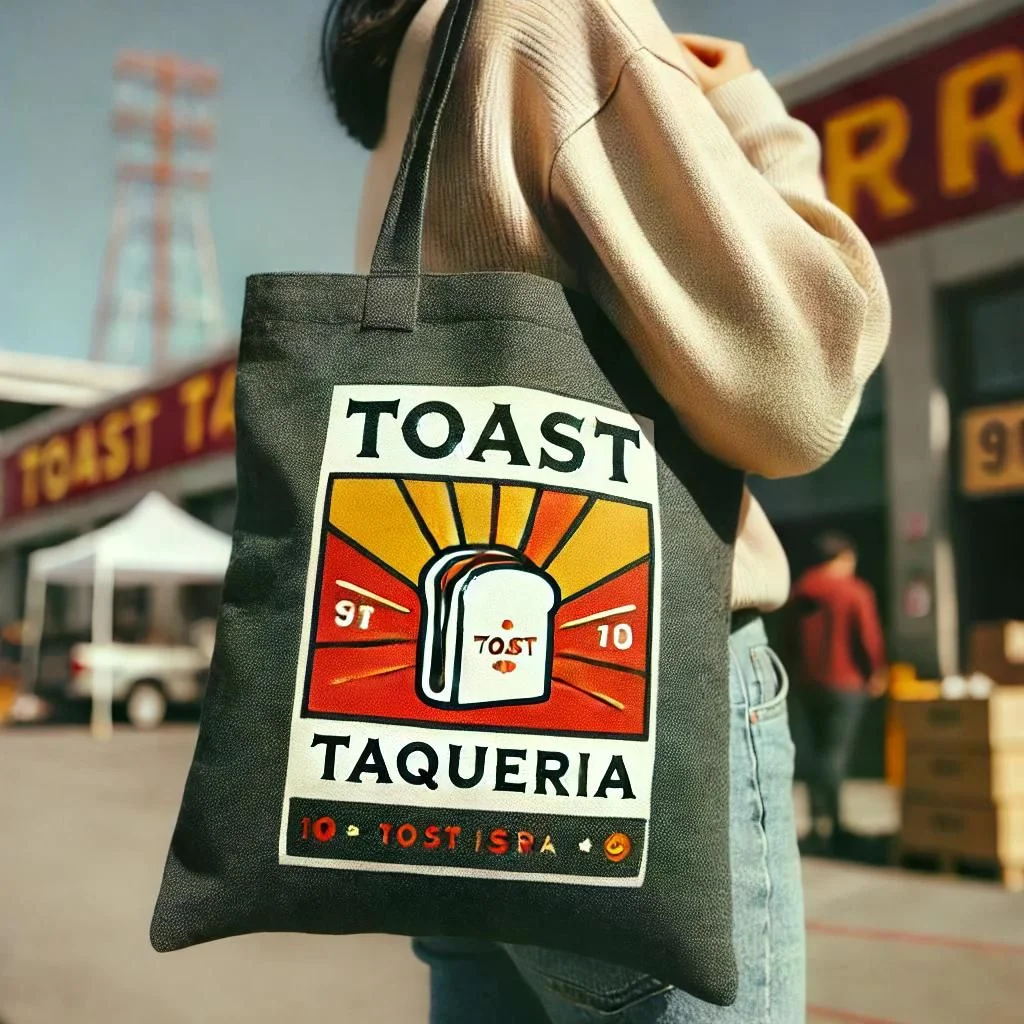 Stylish tote bag featuring Toast Taqueria logo