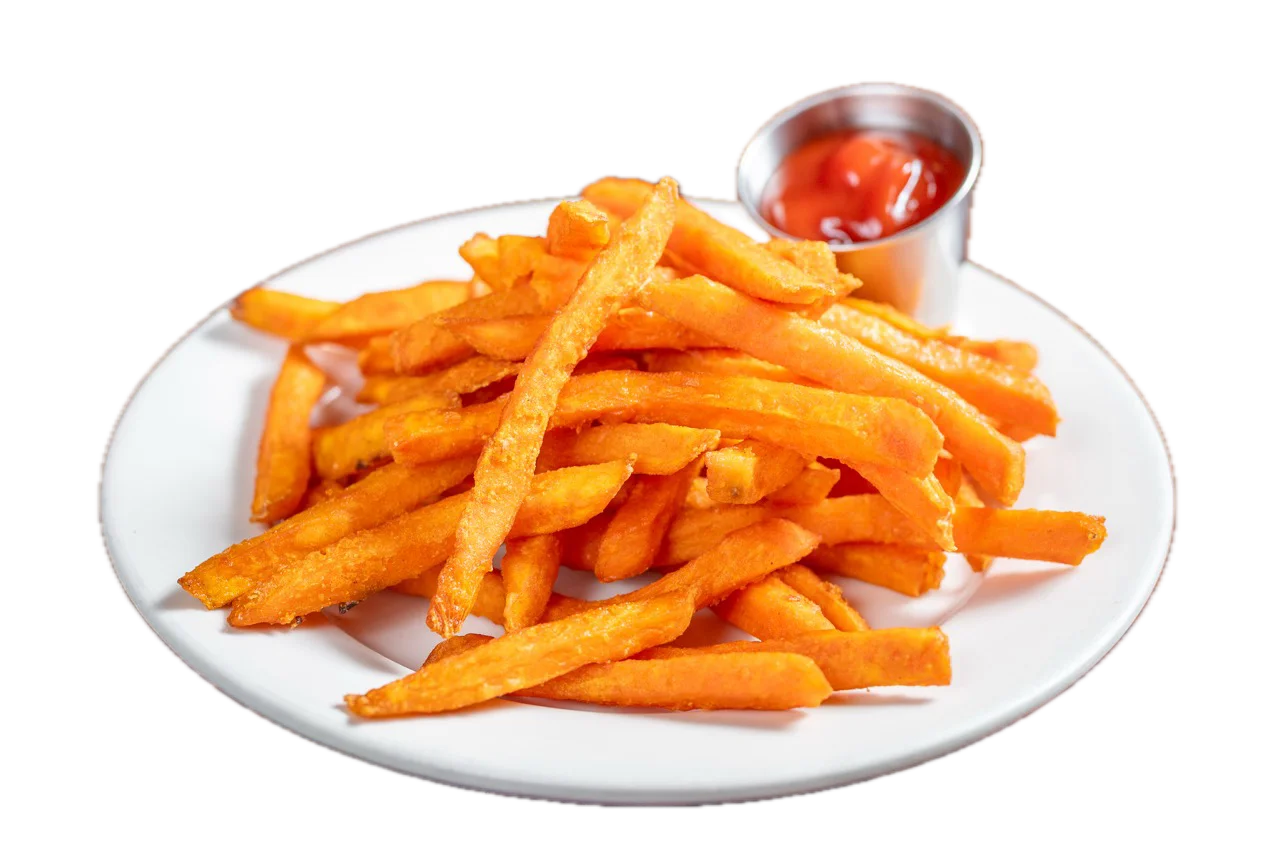 Crispy sweet potato fries with ketchup