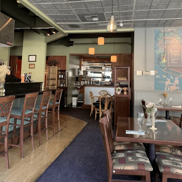 Cozy restaurant interior with bar and dining area