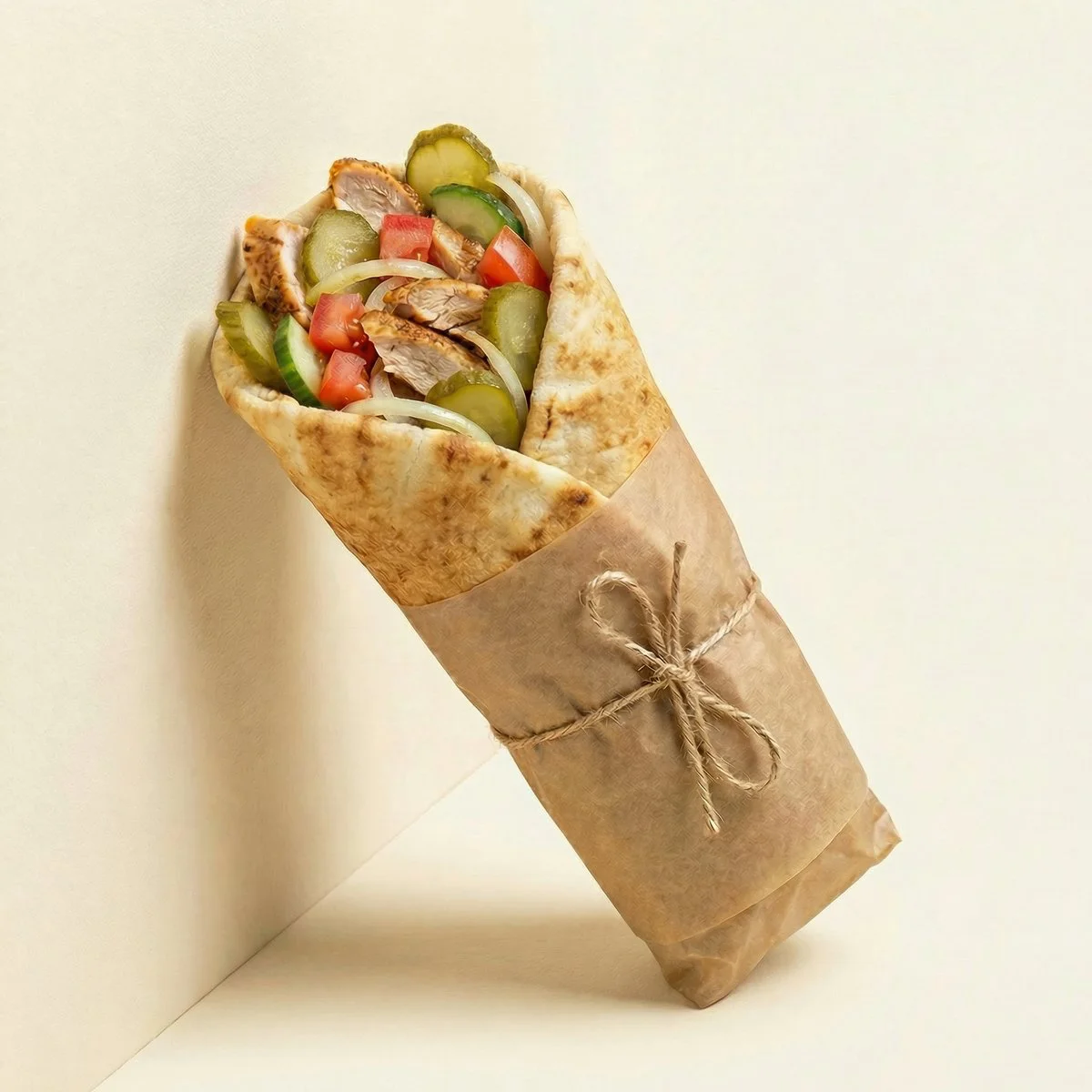 A delicious wrap filled with fresh ingredients and vibrant colors.