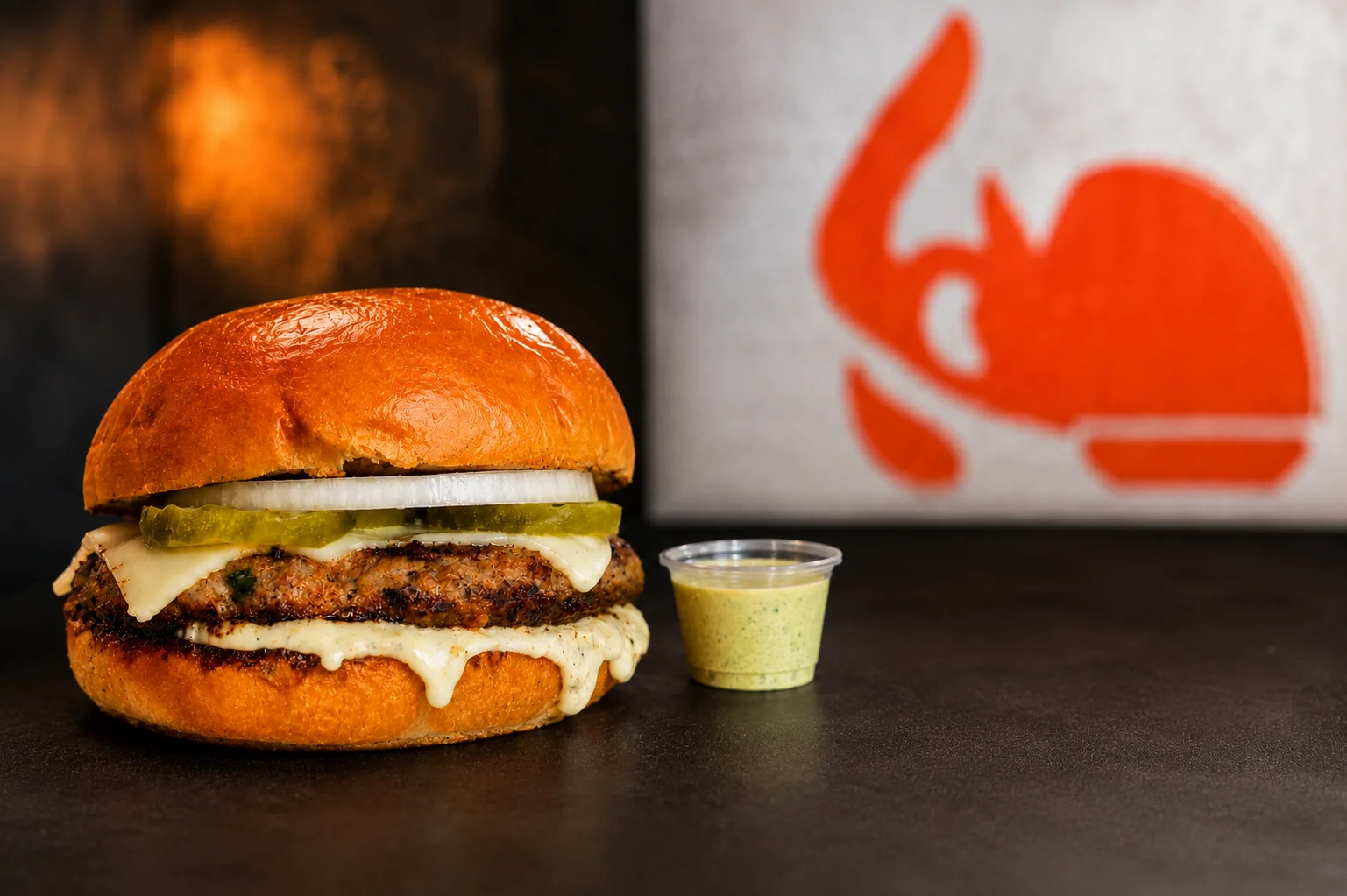 Crispy chicken sandwich with pickles and sauce