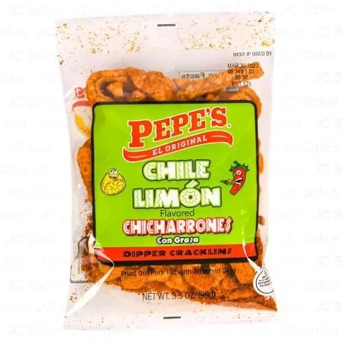 Pepe's Chili Limon Lemon Dipper Cracklins, 3 Oz, Fried Pork Fat with Skin, Traditional Snack