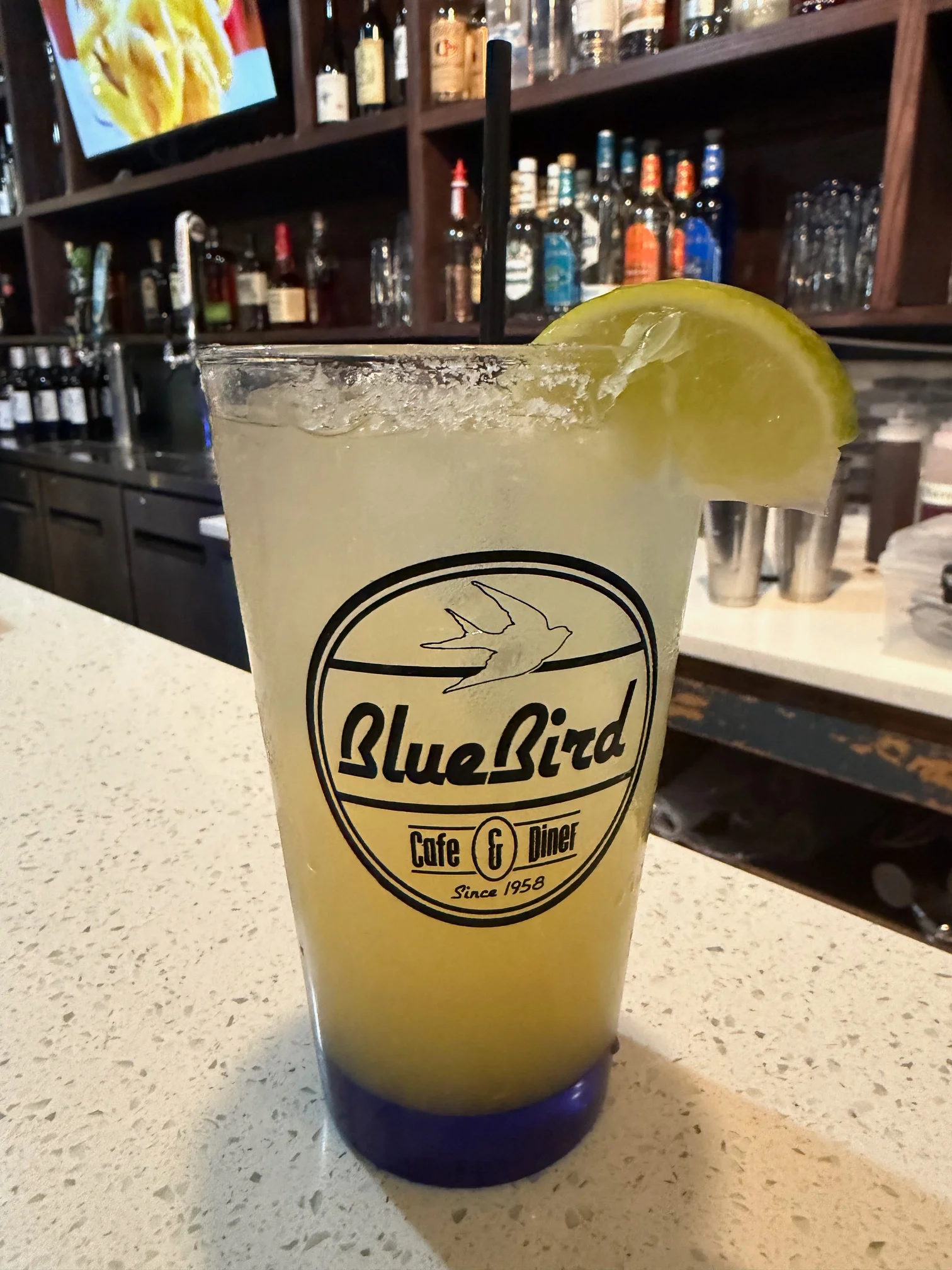 Refreshing cocktail served at a diner bar