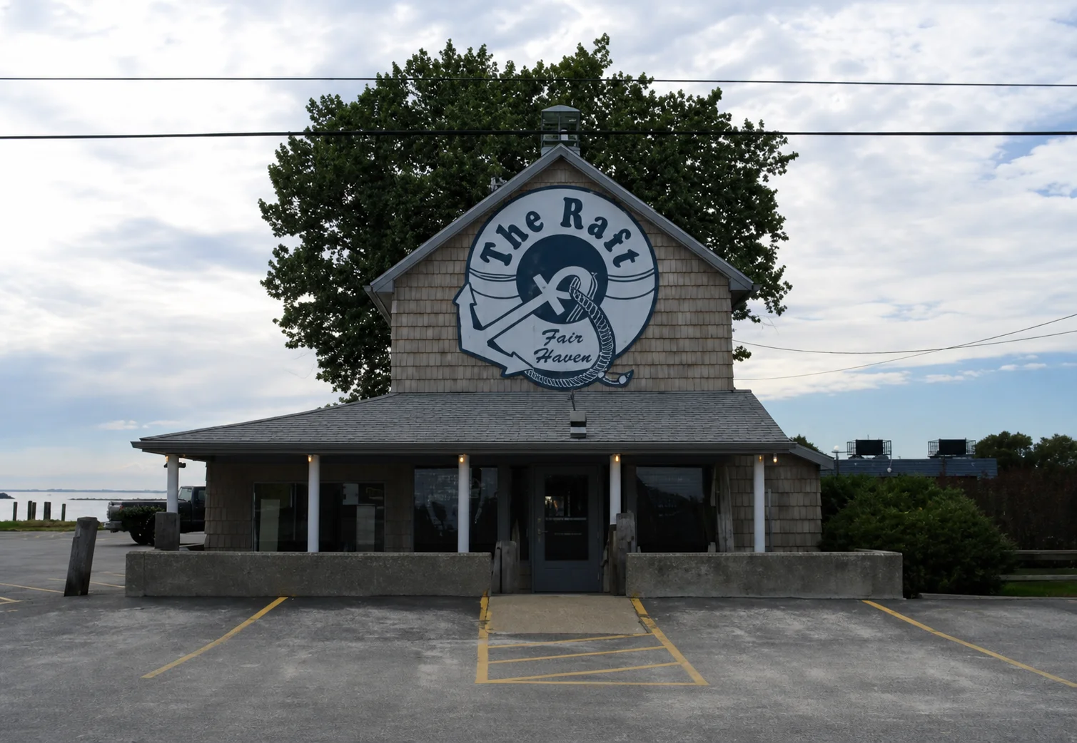 Front entrance of The Raft restaurant in Ira Township, Michigan