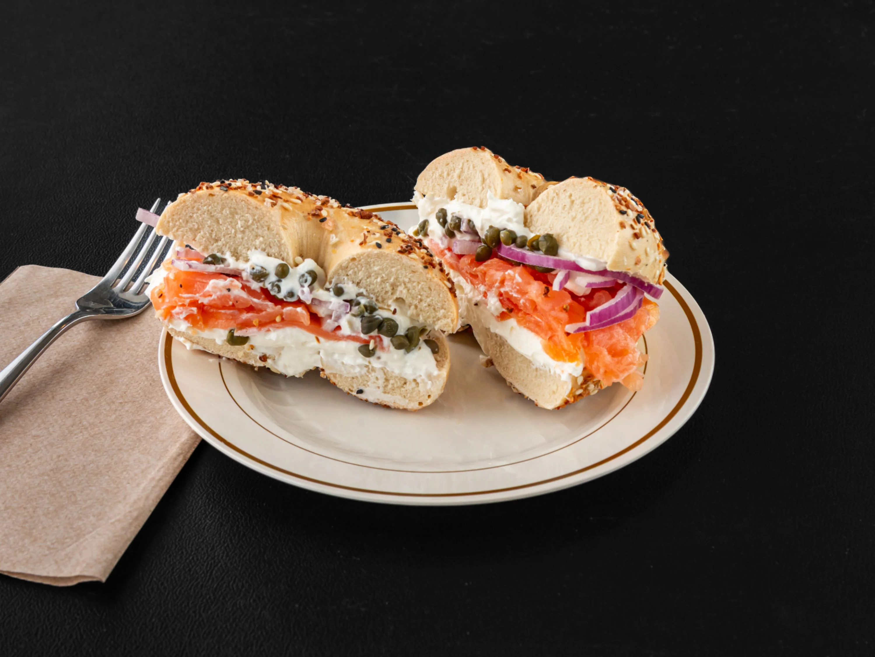 Classic New York bagel with smoked salmon and cream cheese